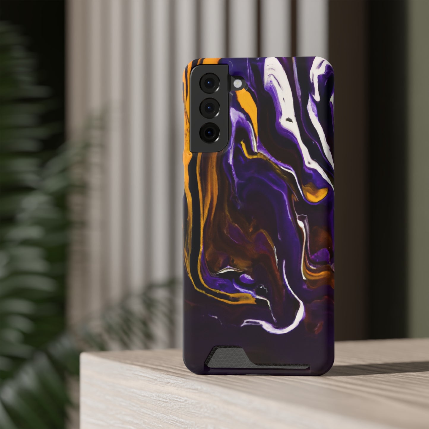 iPhone 13 and Samsung S21, S22 Cases with Card Holder Ft. Purple Tiger Stripes