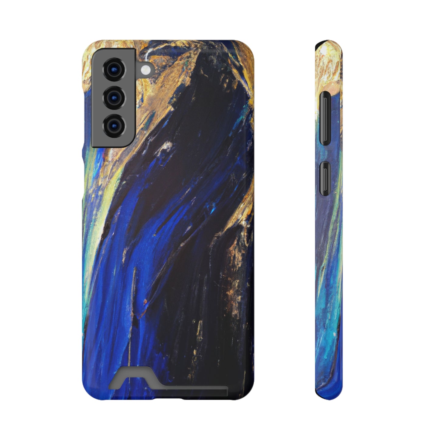 iPhone 13 and Samsung S21, S22 Cases with Card Holder Ft. Acrylic Blue Gold