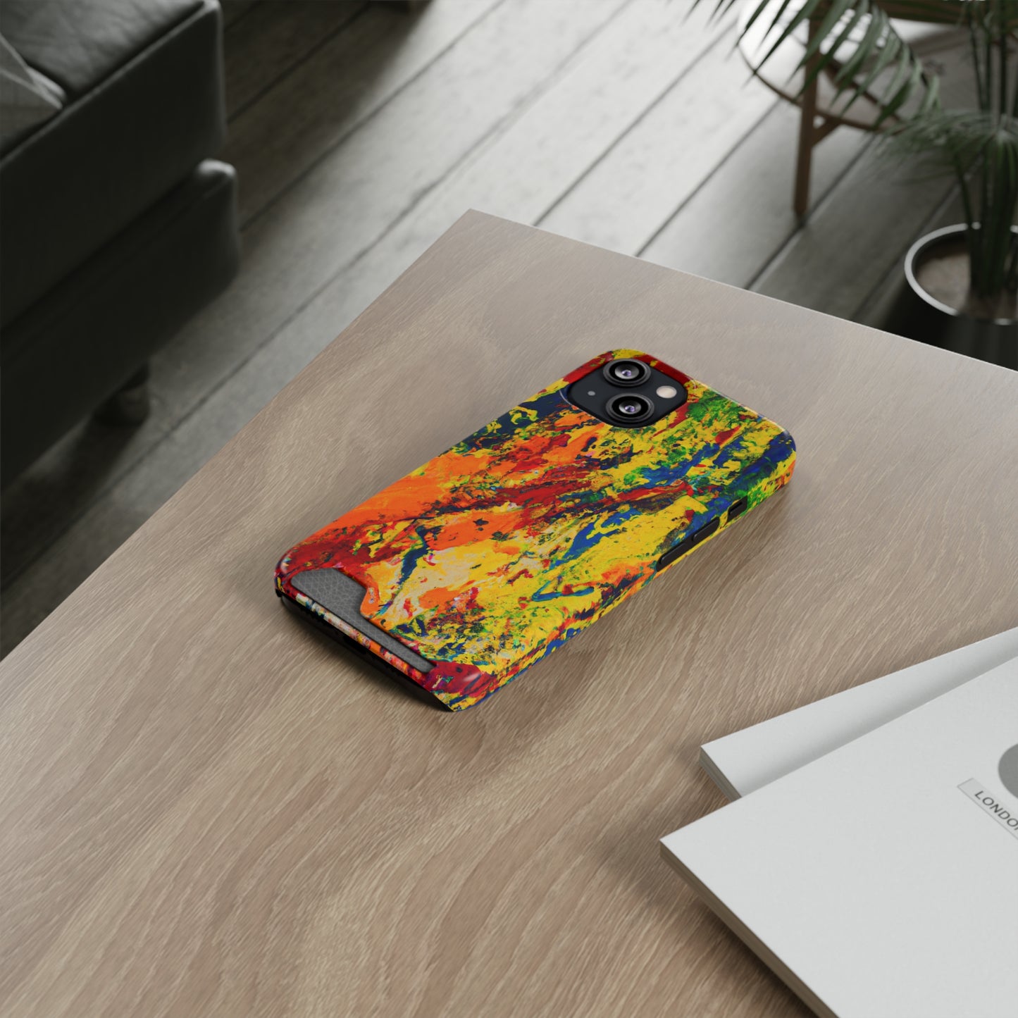 iPhone or Samsung Case with Card Holder Ft. Abstract Yellow Orange