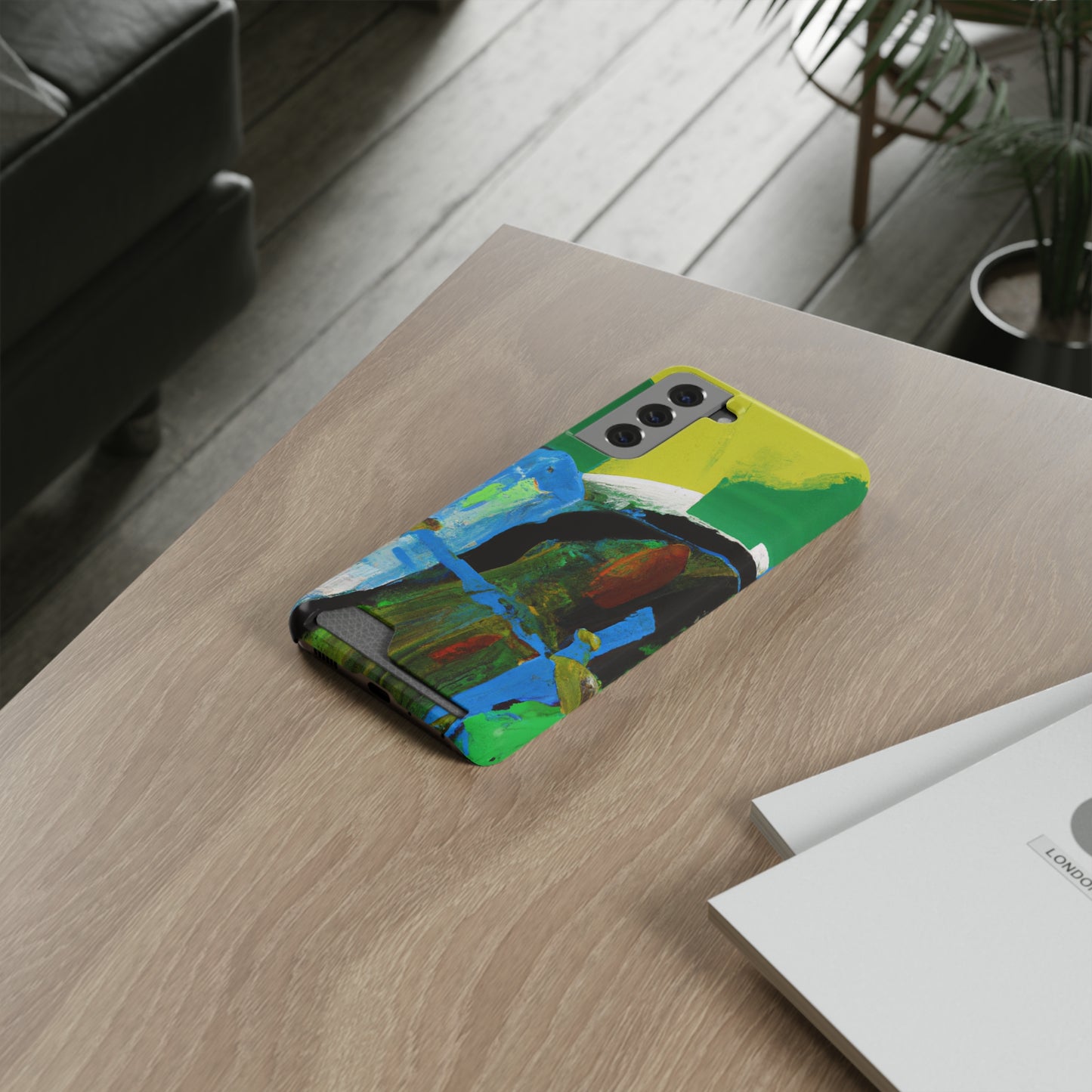 iPhone 13 and Samsung S21, S22 Cases with Card Holder Ft. Abstract River