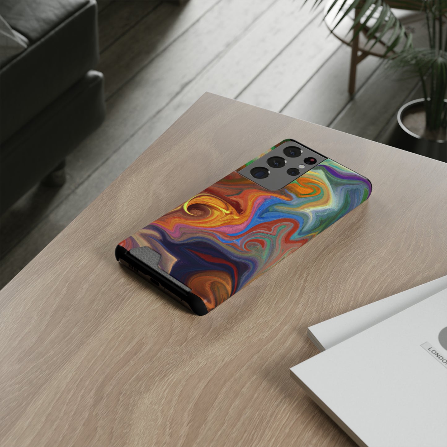 iPhone or Samsung Case with Card Holder Ft. Fractured Waves