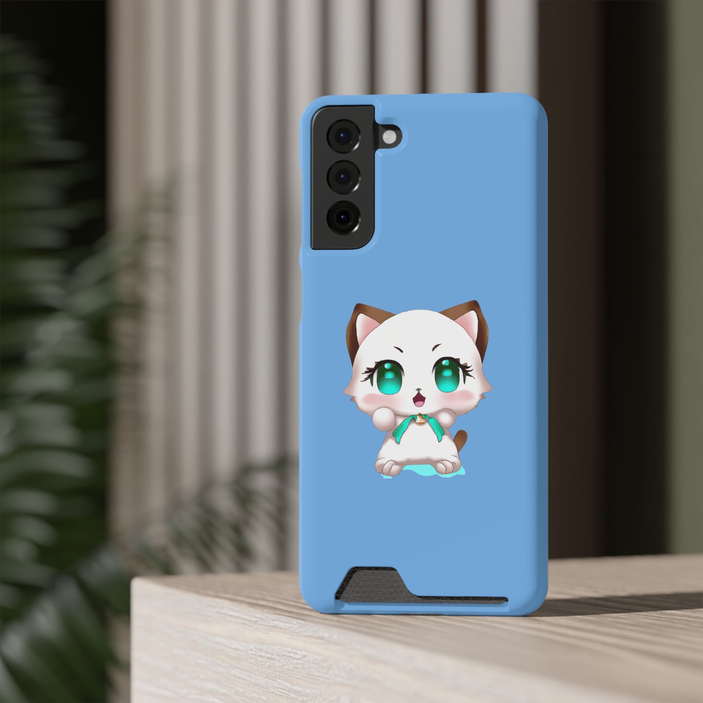 iPhone 13 and Samsung S21, S22 Cases with Card Holder Ft. Cute Kitty