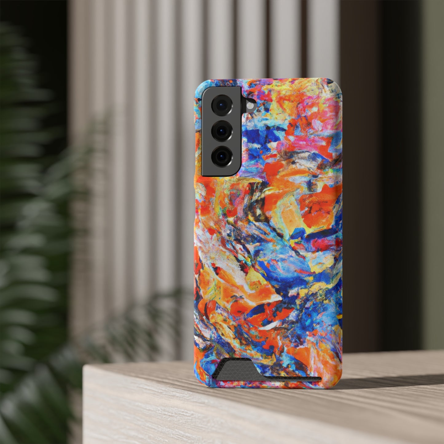 iPhone 13 and Samsung S21, S22 Cases with Card Holder Ft. Abstract Blue and Orange