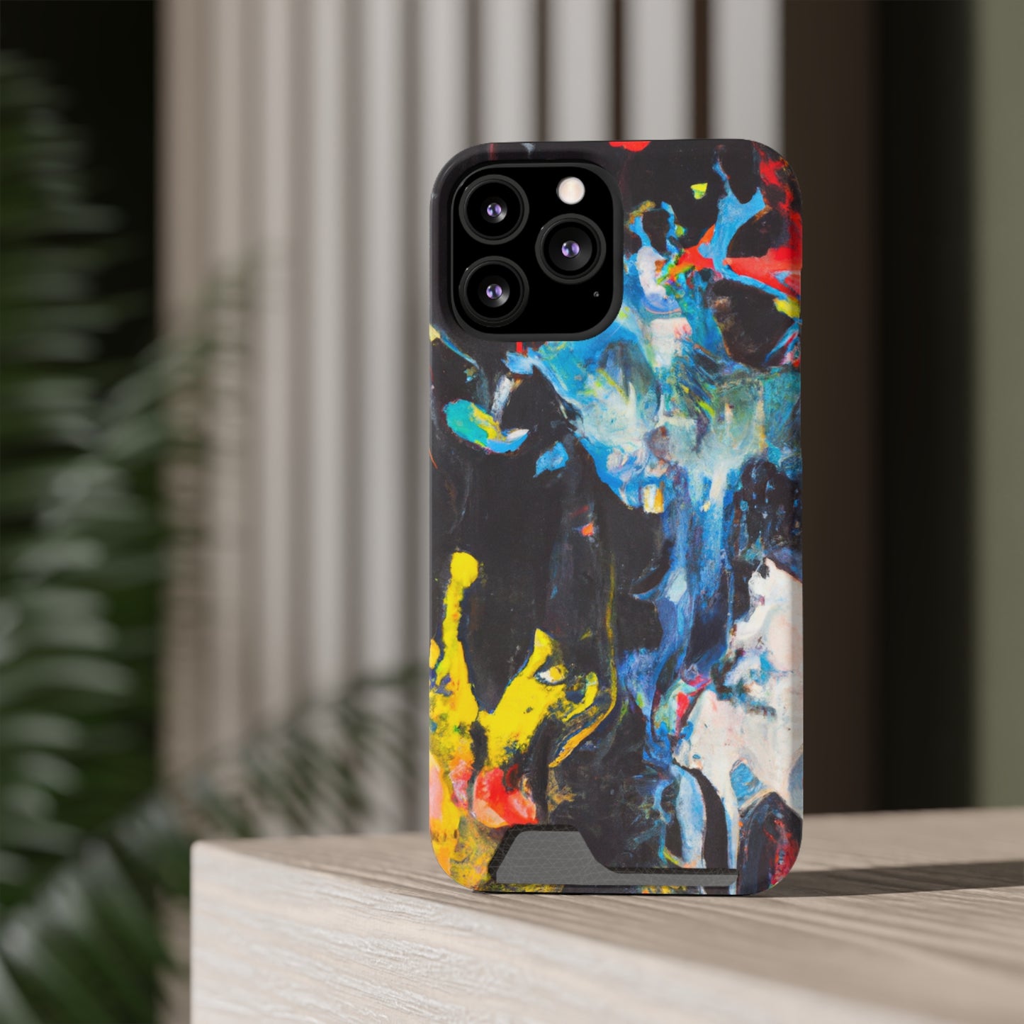 iPhone 13 or Samsung S21, S22 Case with Card Holder Ft. Blue Splat