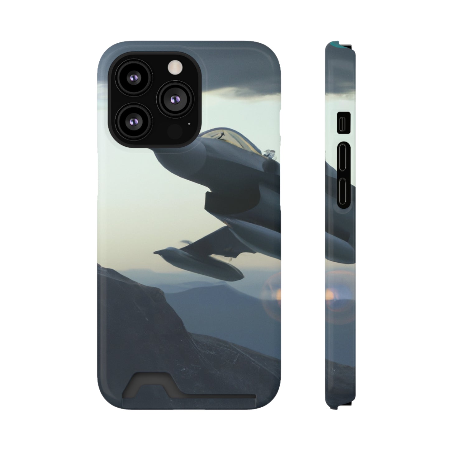 iPhone 13 and Samsung S21, S22 Cases with Card Holder Ft. Fighter Jet