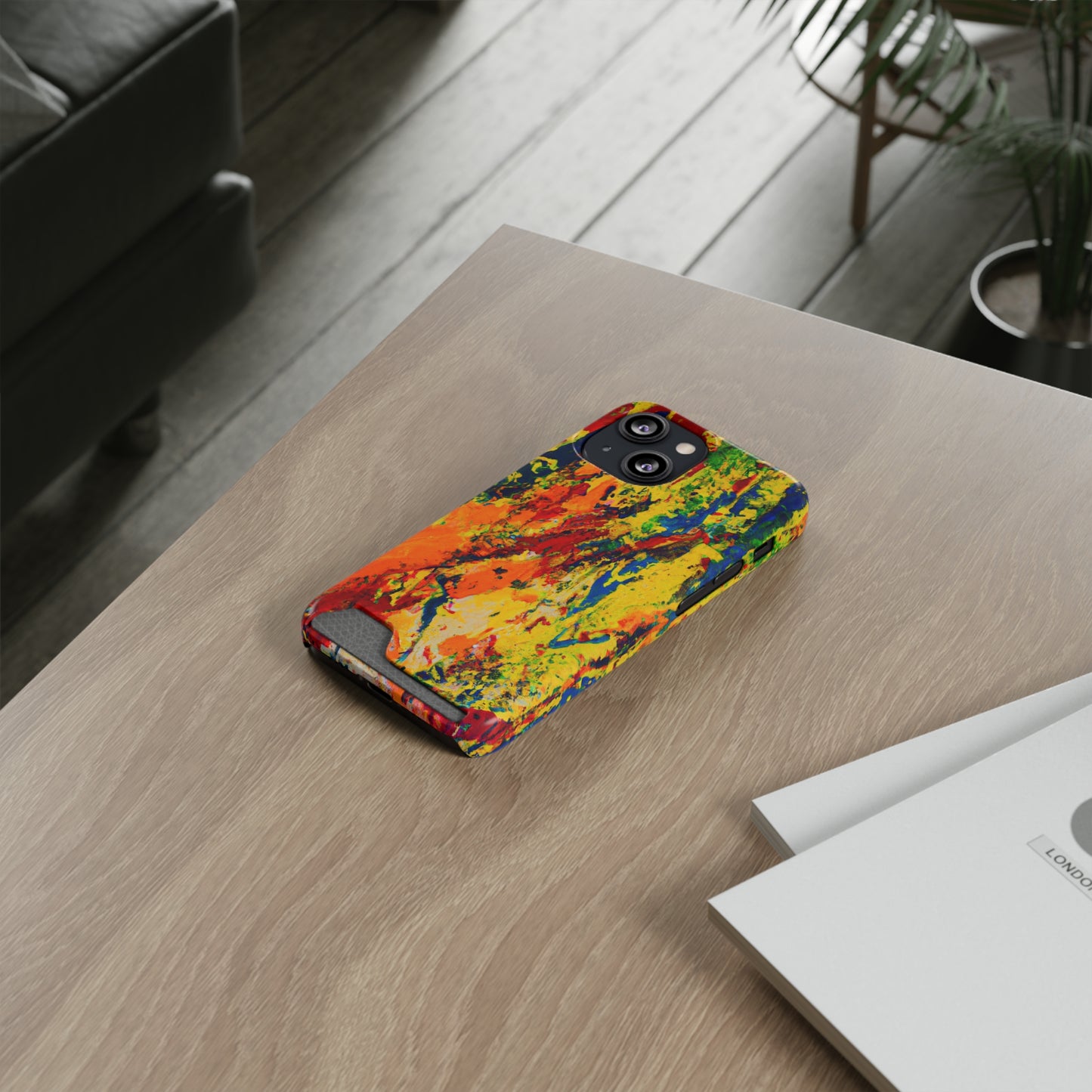 iPhone or Samsung Case with Card Holder Ft. Abstract Yellow Orange