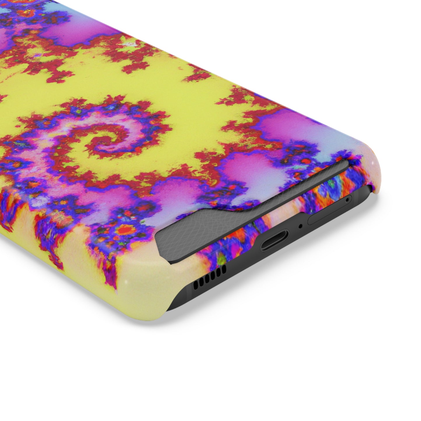 iPhone 13 and Samsung S21, S22 Cases with Card Holder Ft. Tie Dye Fractal
