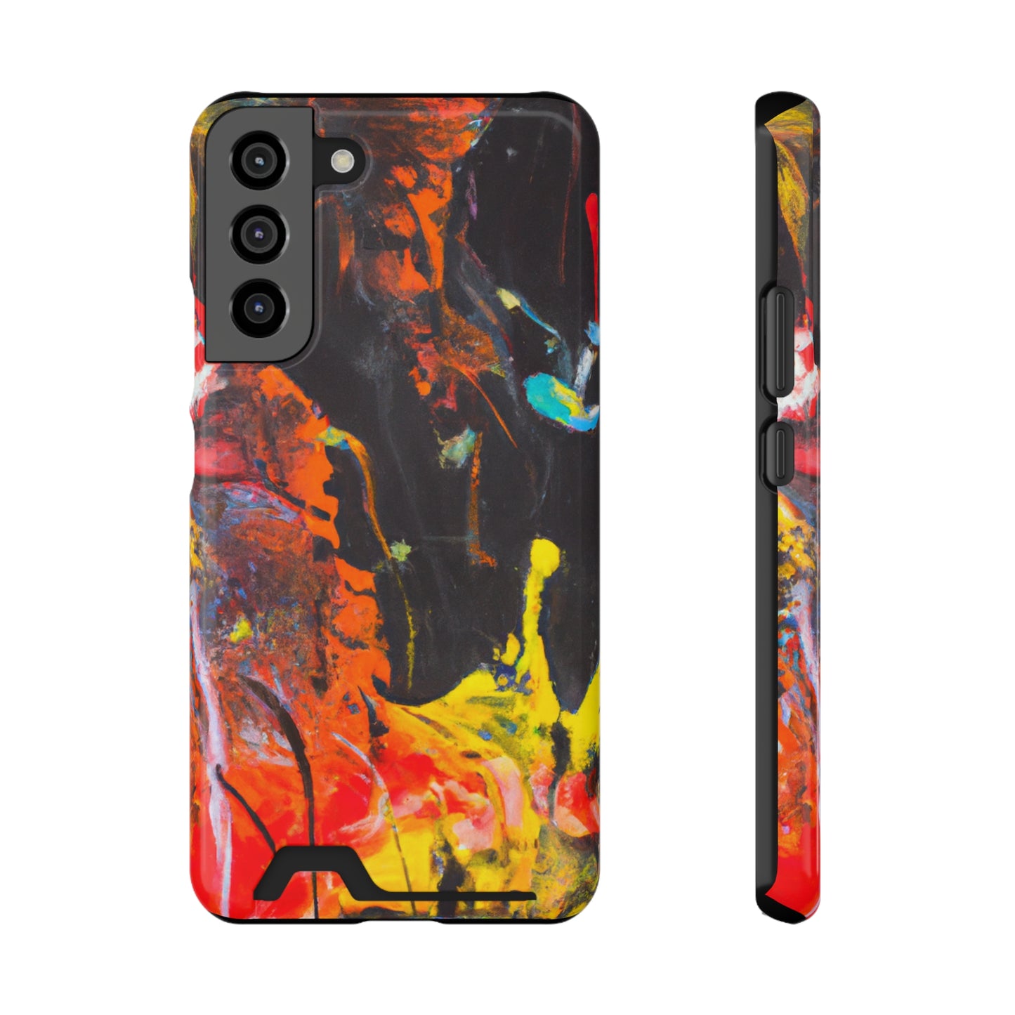 iPhone 13 and Samsung S21, S22 Cases with Card Holder Ft. Abstract Orange