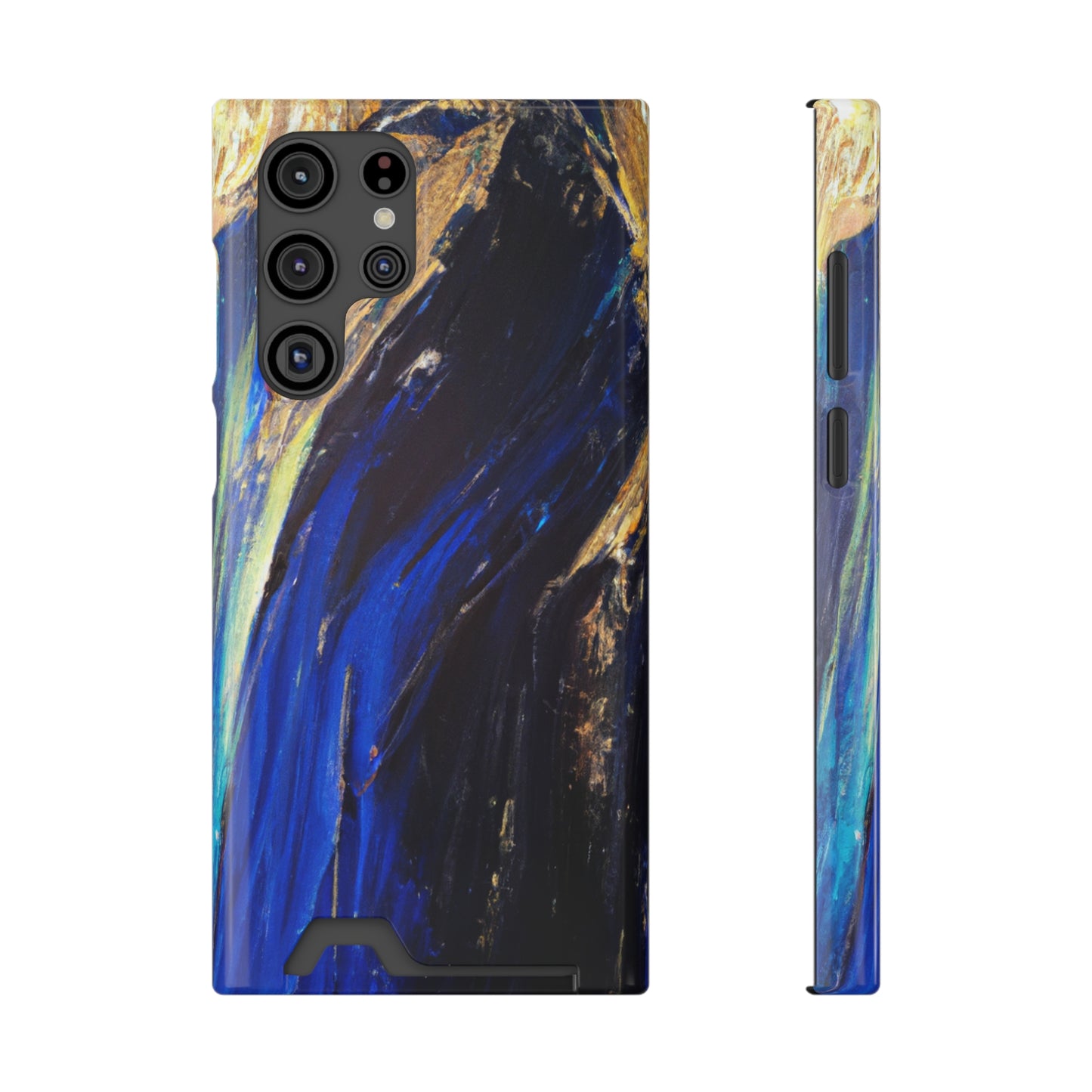 iPhone 13 and Samsung S21, S22 Cases with Card Holder Ft. Acrylic Blue Gold