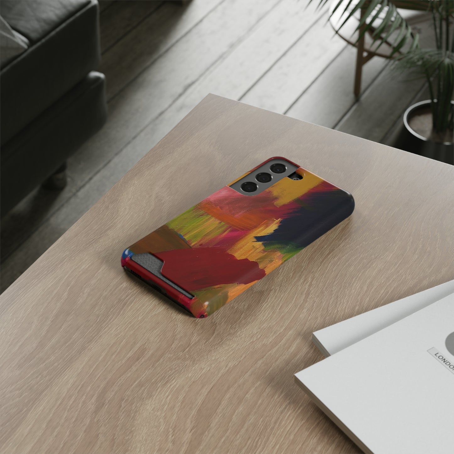 iPhone 13 and Samsung S21, S22 Cases with Card Holder Ft. Abstract Red