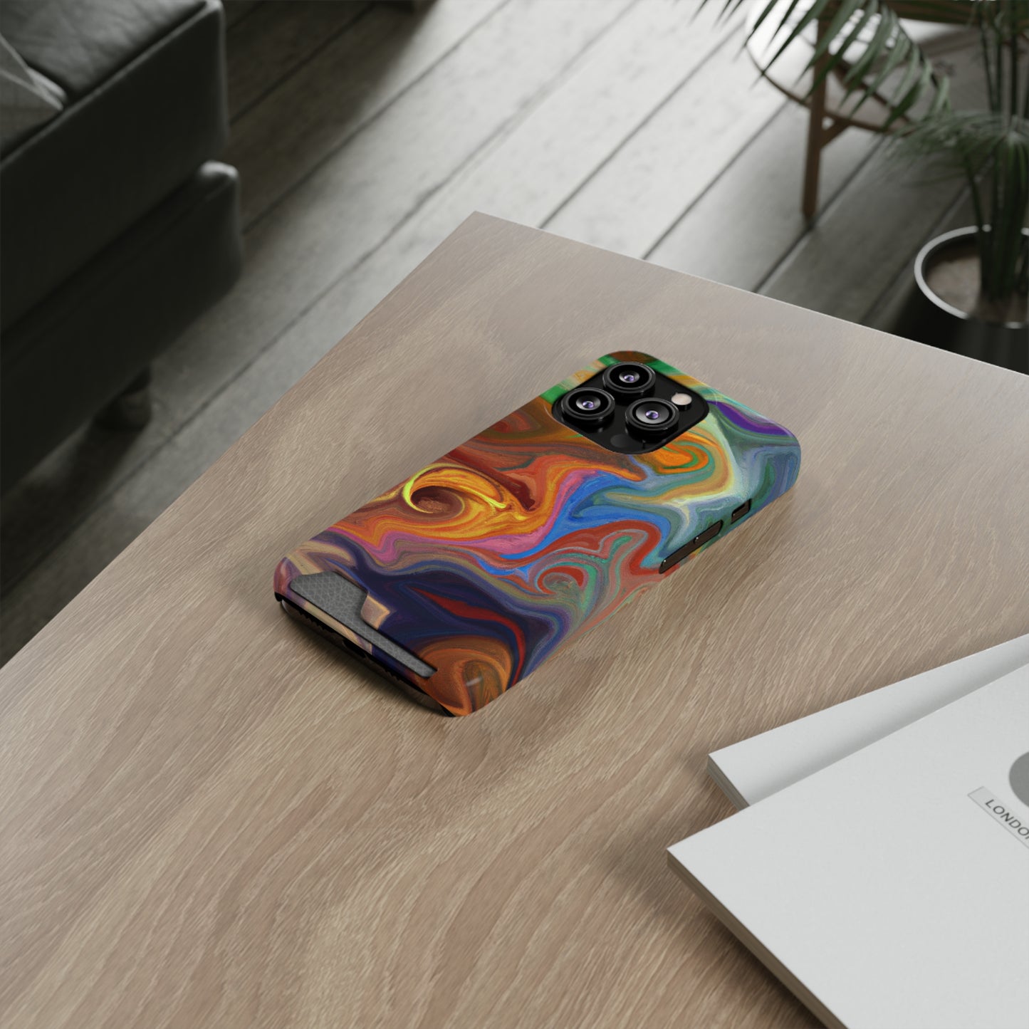 iPhone or Samsung Case with Card Holder Ft. Fractured Waves