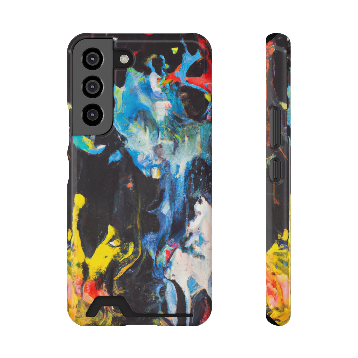 iPhone 13 or Samsung S21, S22 Case with Card Holder Ft. Blue Splat