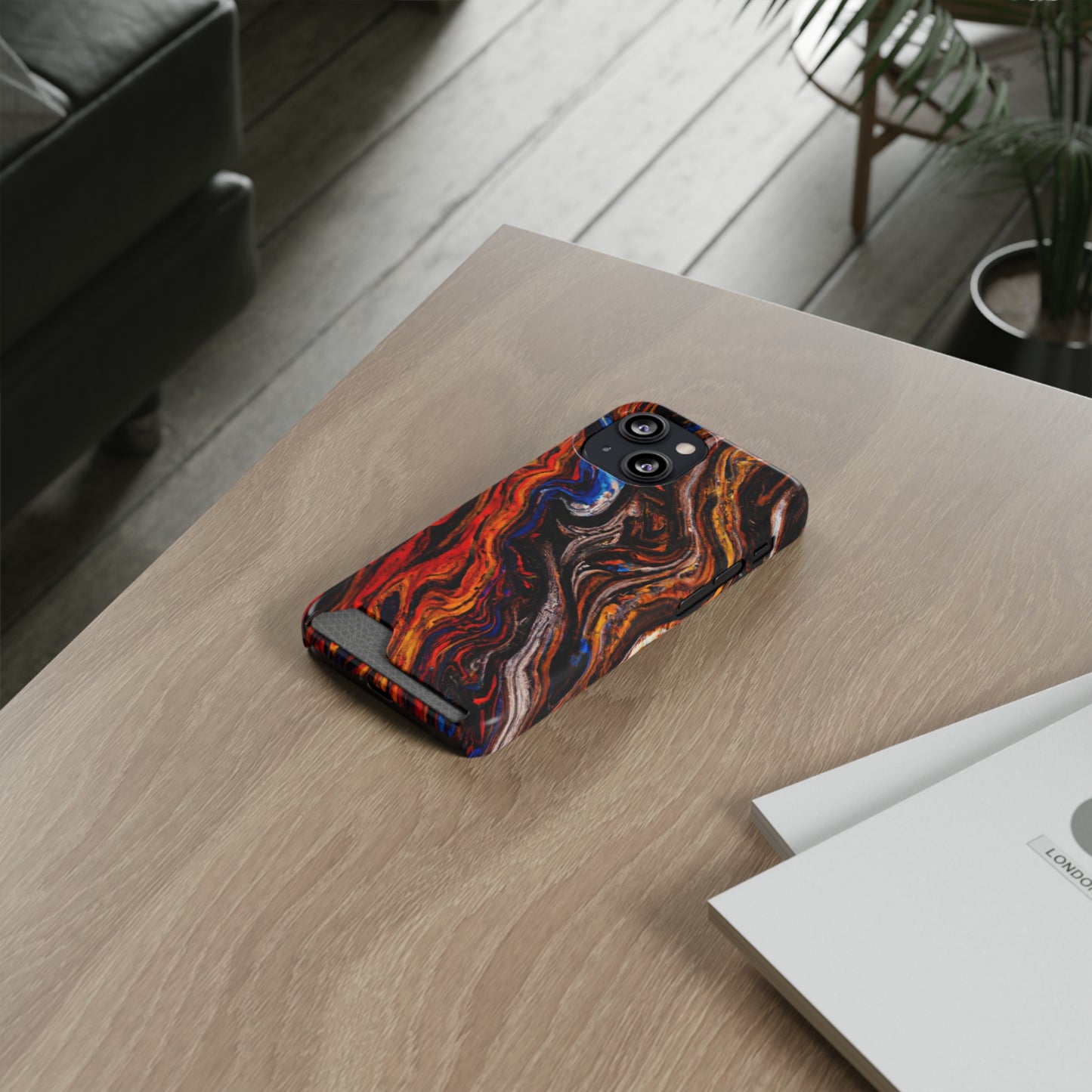 iPhone 13 and Samsung S21, S22 Cases with Card Holder Ft. Abstract Petrified Wood