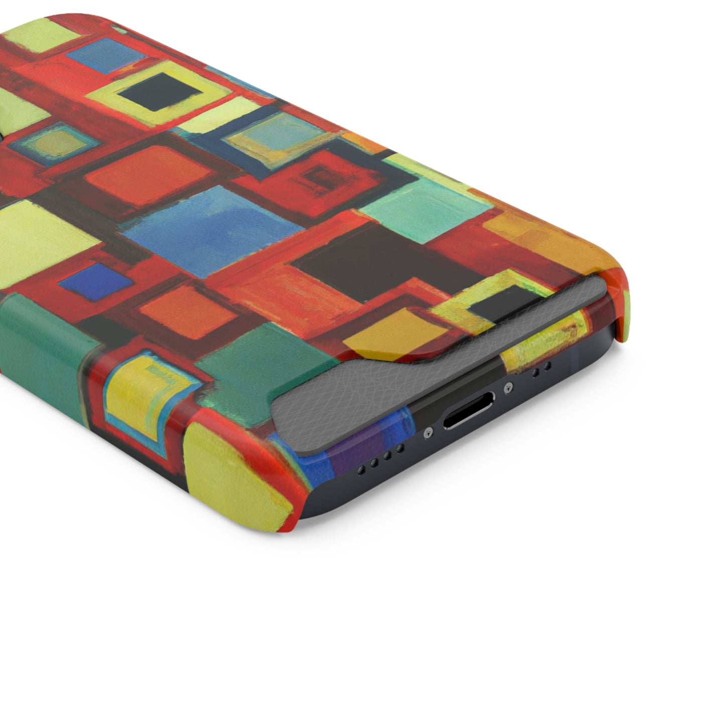 iPhone 13 and Samsung S21, S22 Cases with Card Holder Ft. Abstract Squares