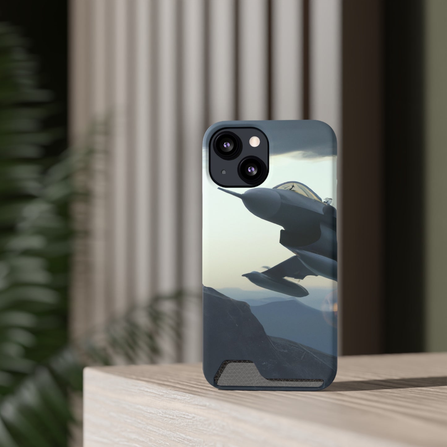 iPhone 13 and Samsung S21, S22 Cases with Card Holder Ft. Fighter Jet