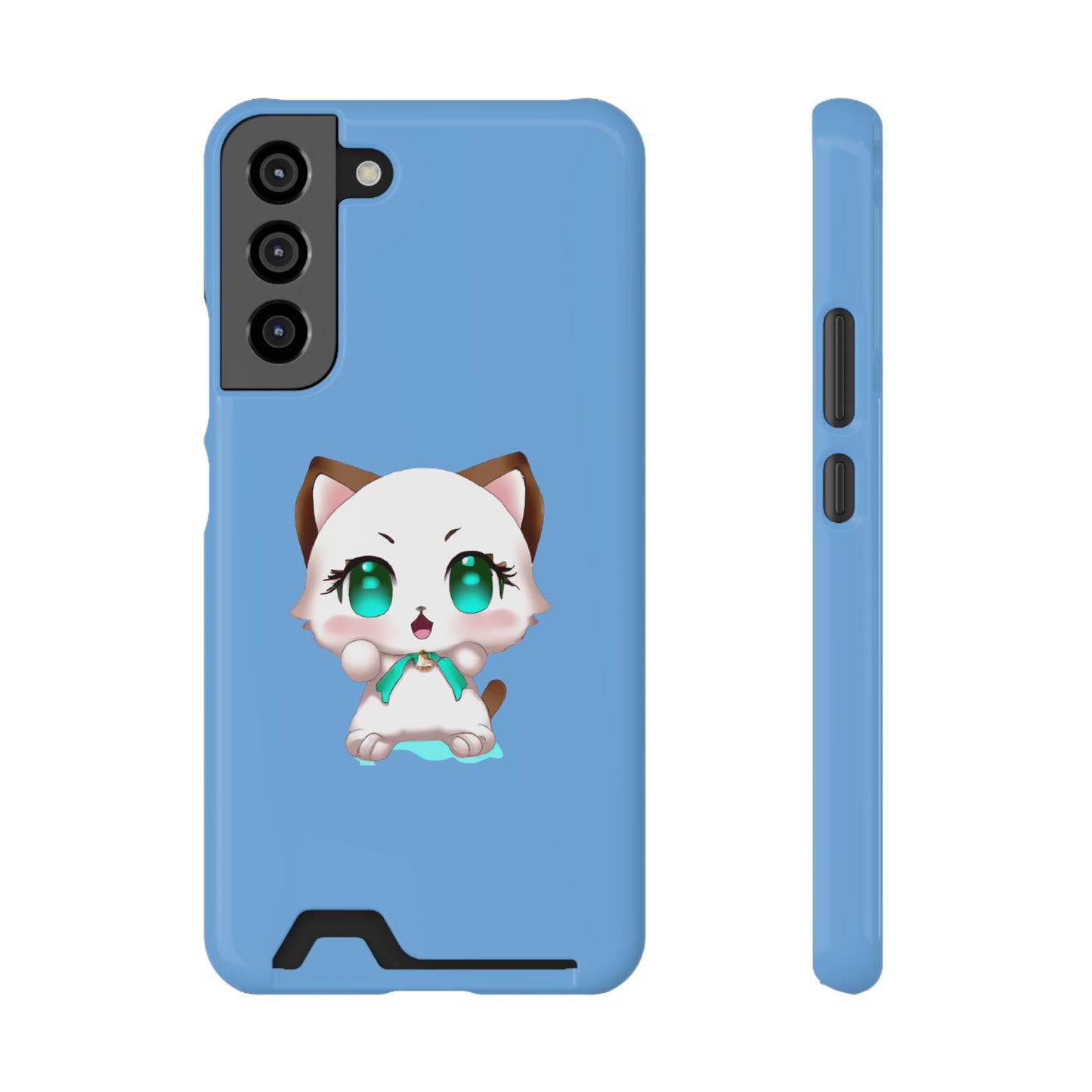 iPhone 13 and Samsung S21, S22 Cases with Card Holder Ft. Cute Kitty
