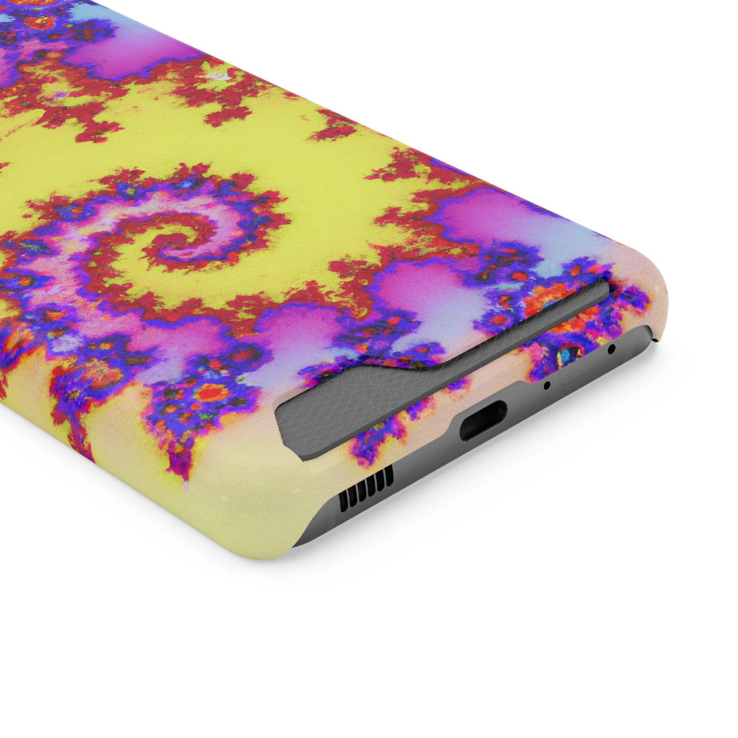 iPhone 13 and Samsung S21, S22 Cases with Card Holder Ft. Tie Dye Fractal