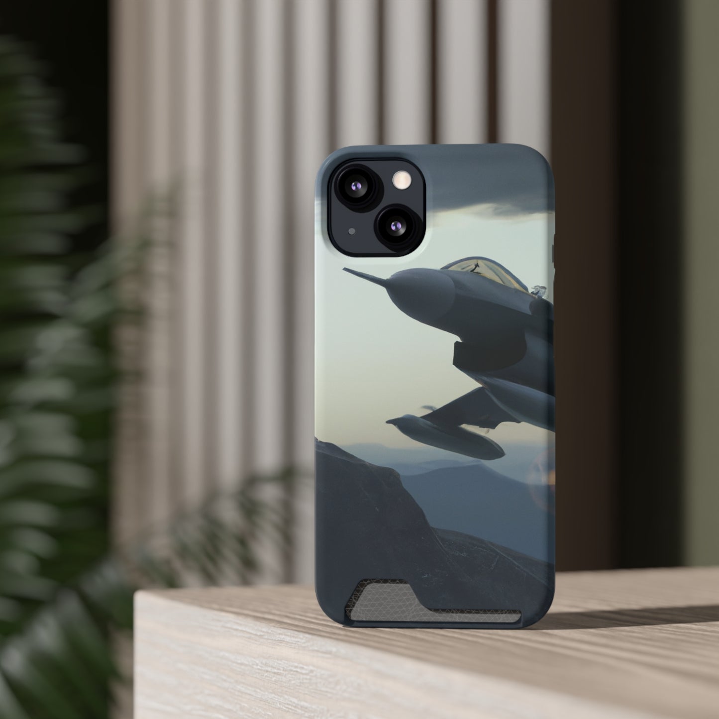 iPhone 13 and Samsung S21, S22 Cases with Card Holder Ft. Fighter Jet