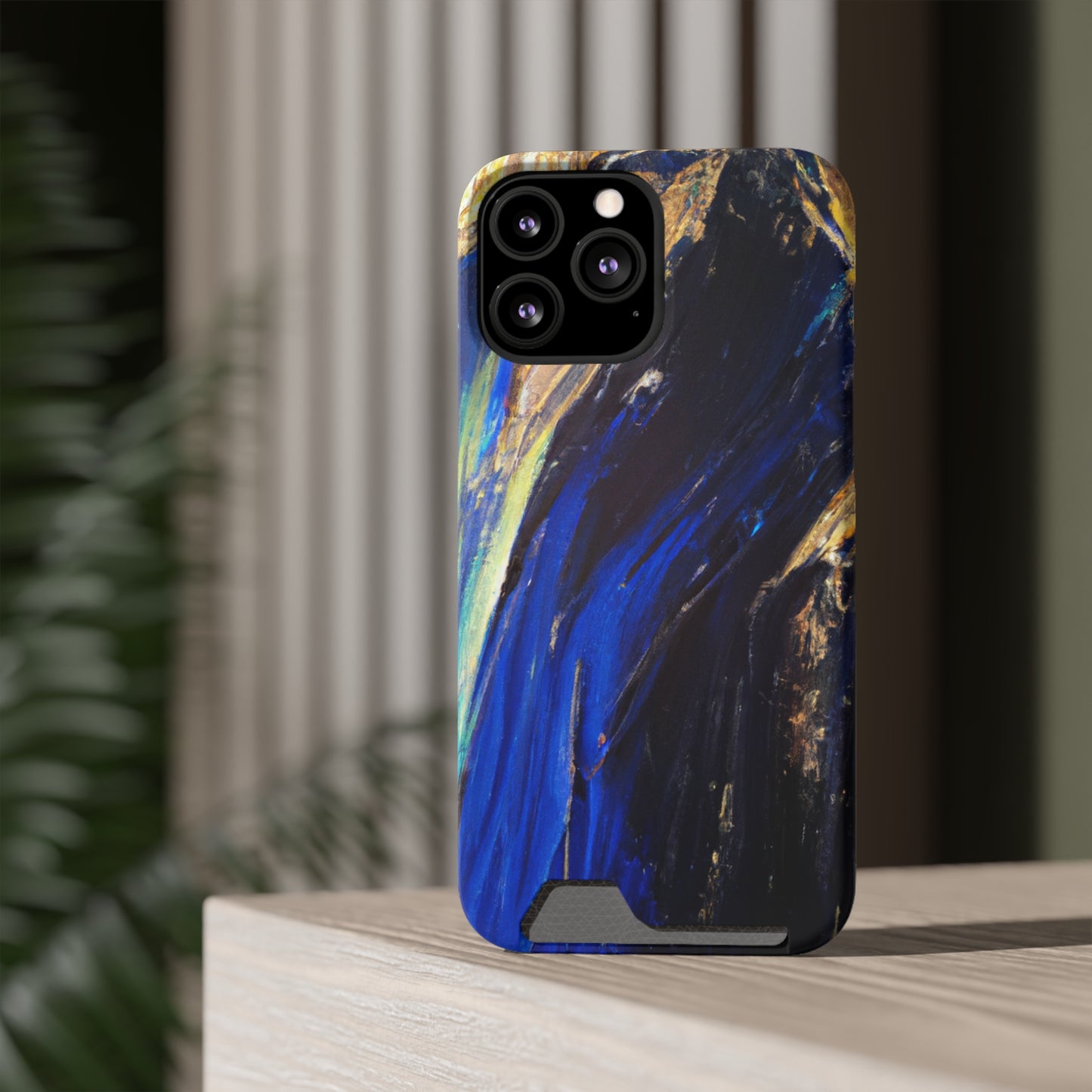 iPhone 13 and Samsung S21, S22 Cases with Card Holder Ft. Acrylic Blue Gold