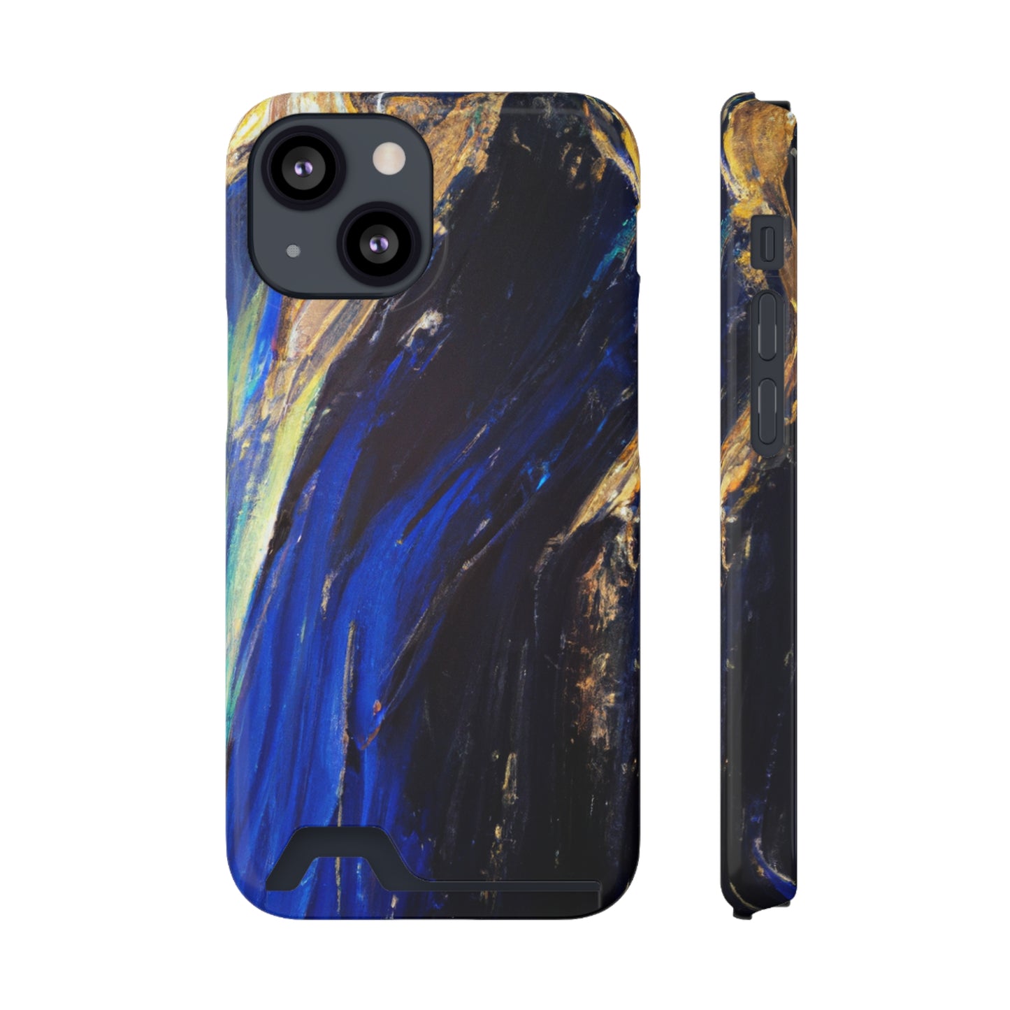 iPhone 13 and Samsung S21, S22 Cases with Card Holder Ft. Acrylic Blue Gold