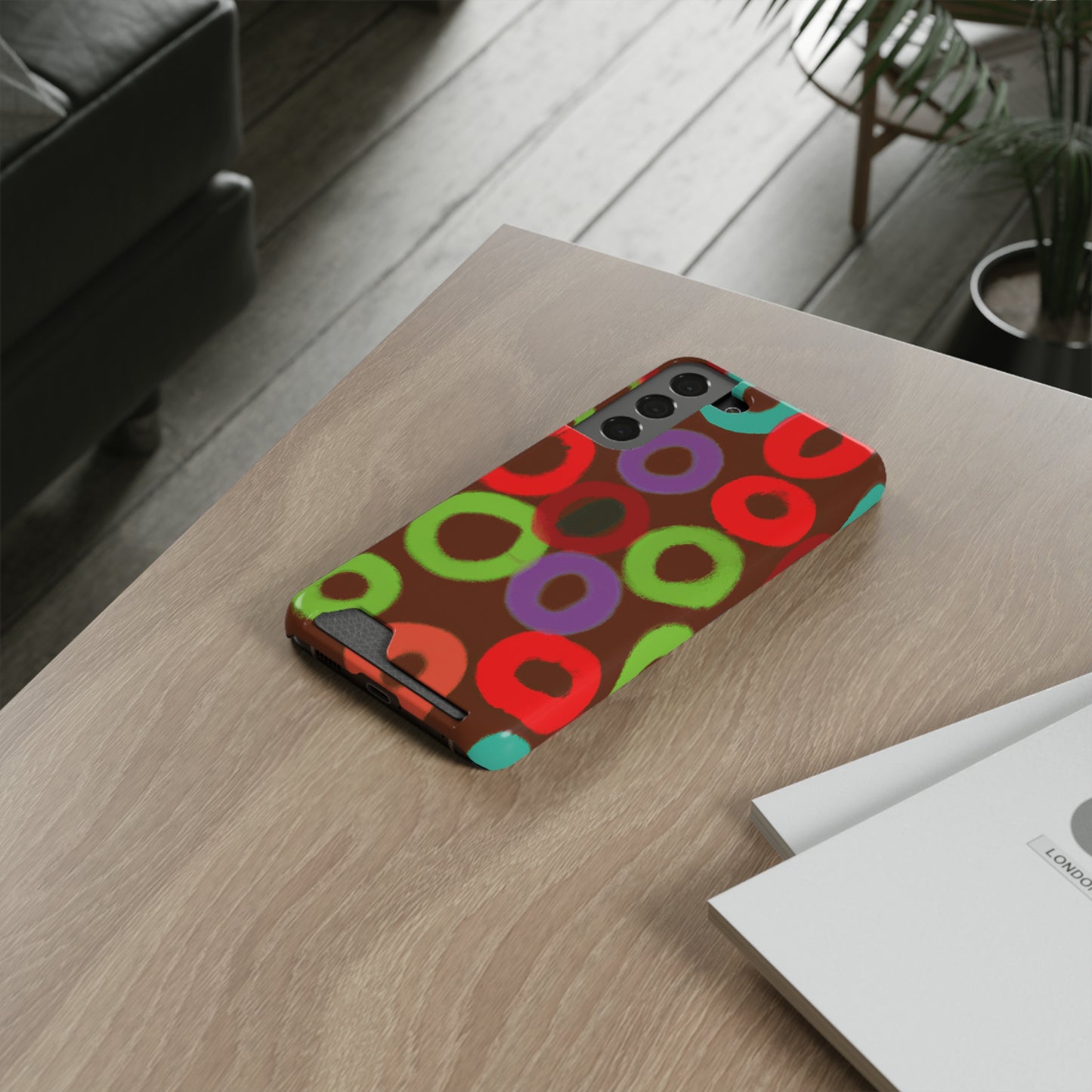 iPhone 13 and Samsung S21, S22 Cases with Card Holder Ft. Fruity Circles