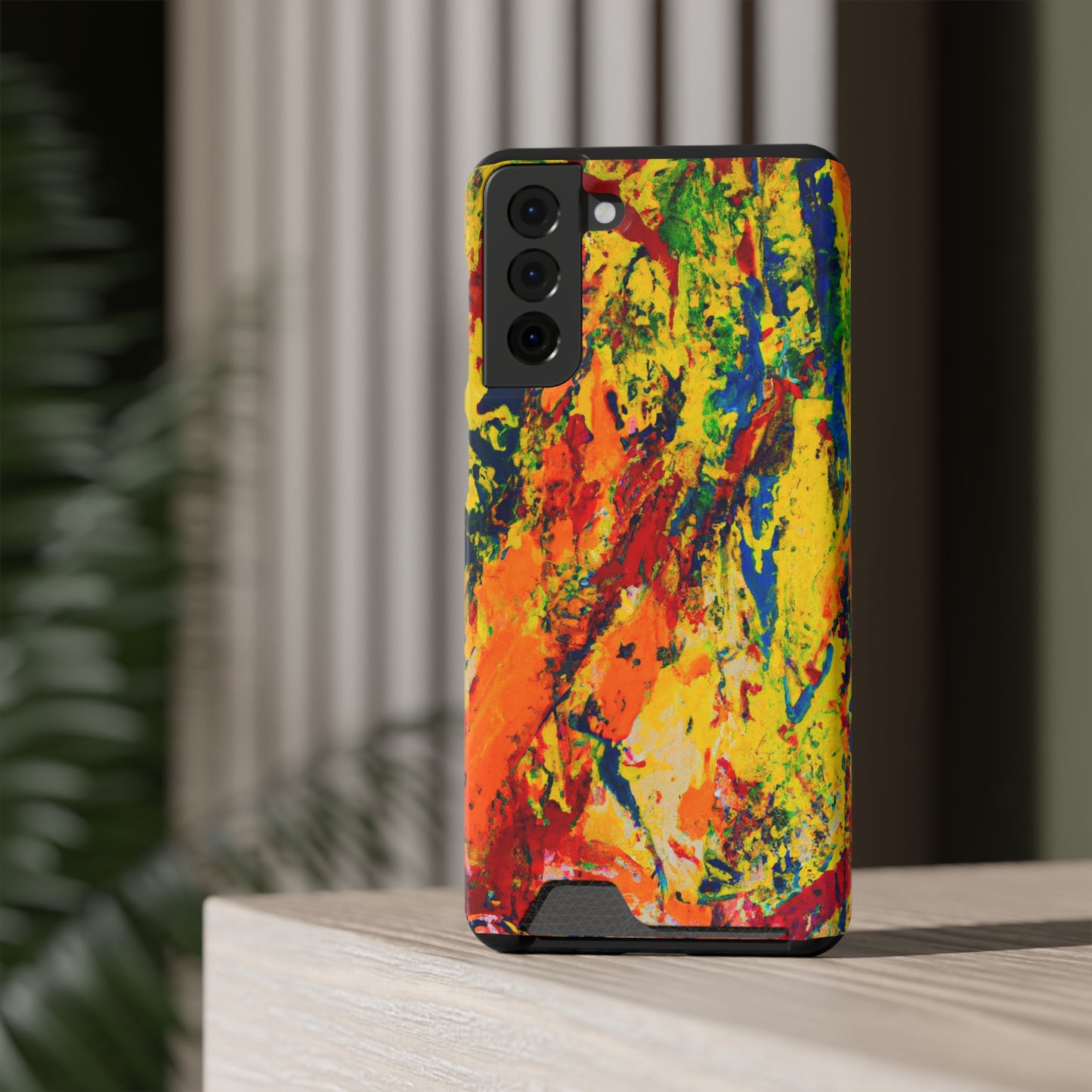 iPhone or Samsung Case with Card Holder Ft. Abstract Yellow Orange