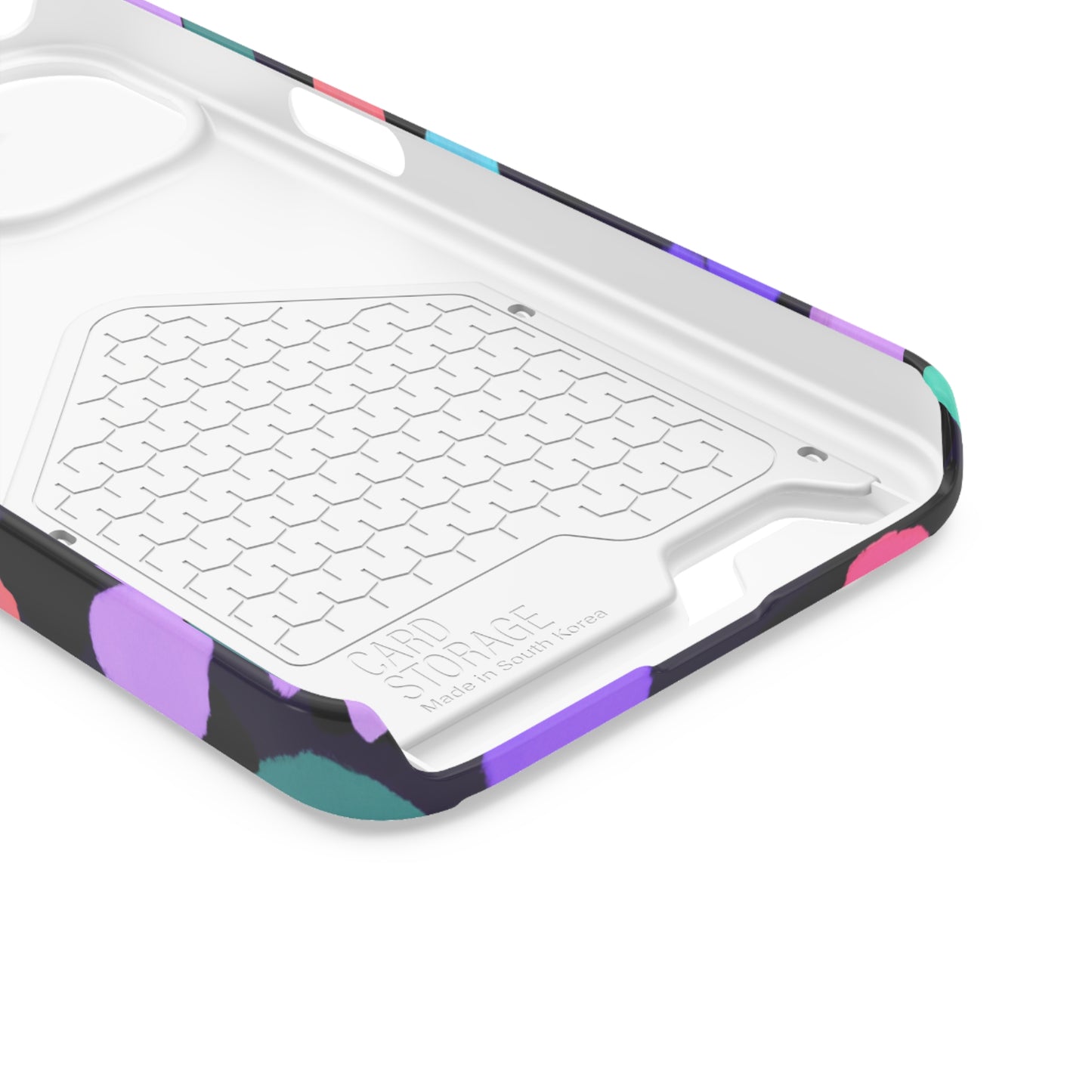 iPhone 13 and Samsung S21, S22 Cases with Card Holder Ft. Purple Dots