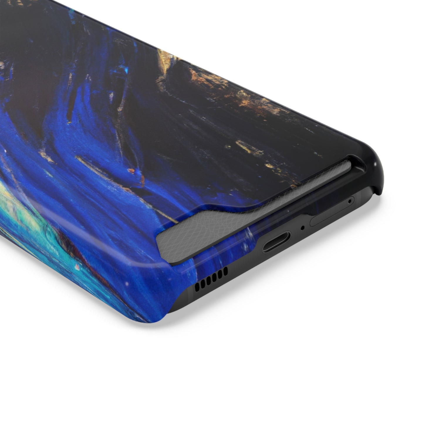 iPhone 13 and Samsung S21, S22 Cases with Card Holder Ft. Acrylic Blue Gold