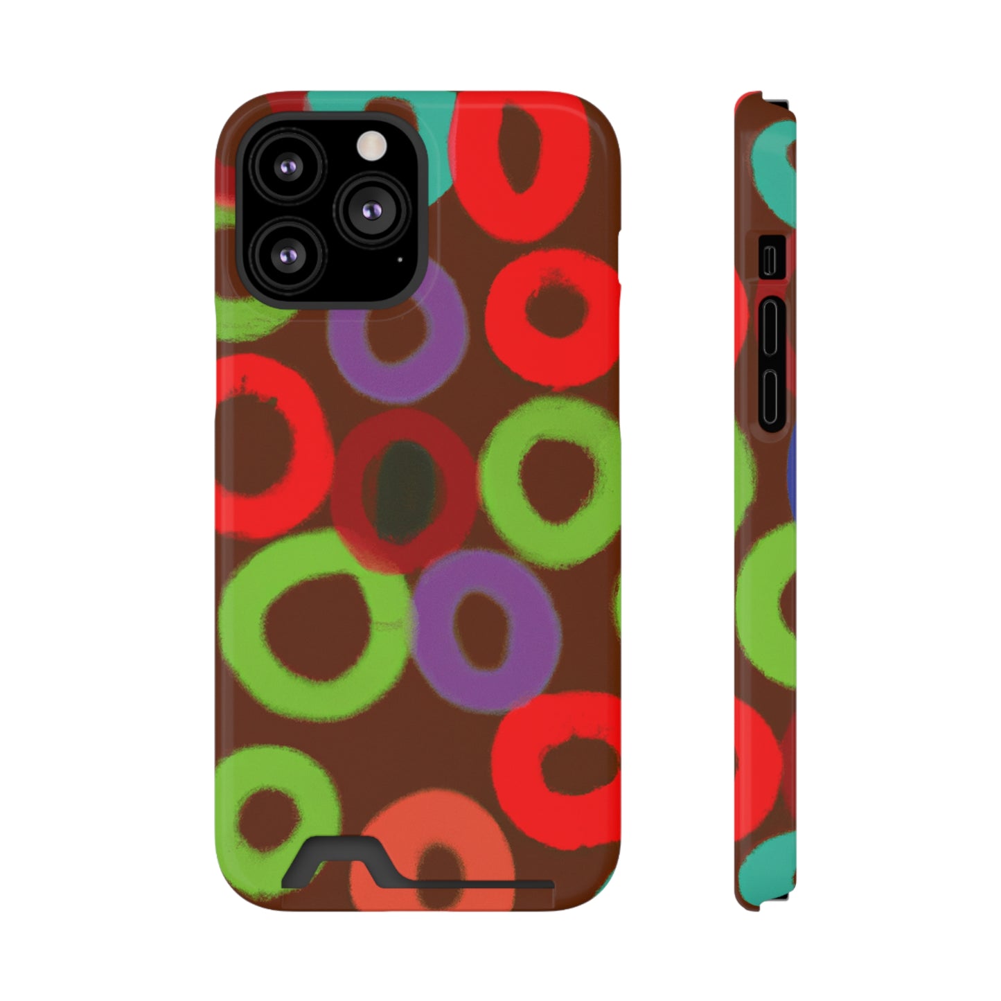 iPhone 13 and Samsung S21, S22 Cases with Card Holder Ft. Fruity Circles