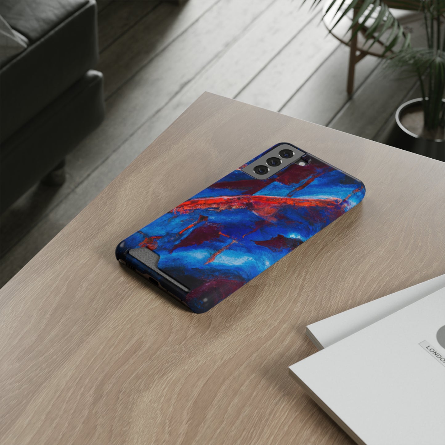 iPhone 13 and Samsung S21, S22 Cases with Card Holder Ft. Red Slash