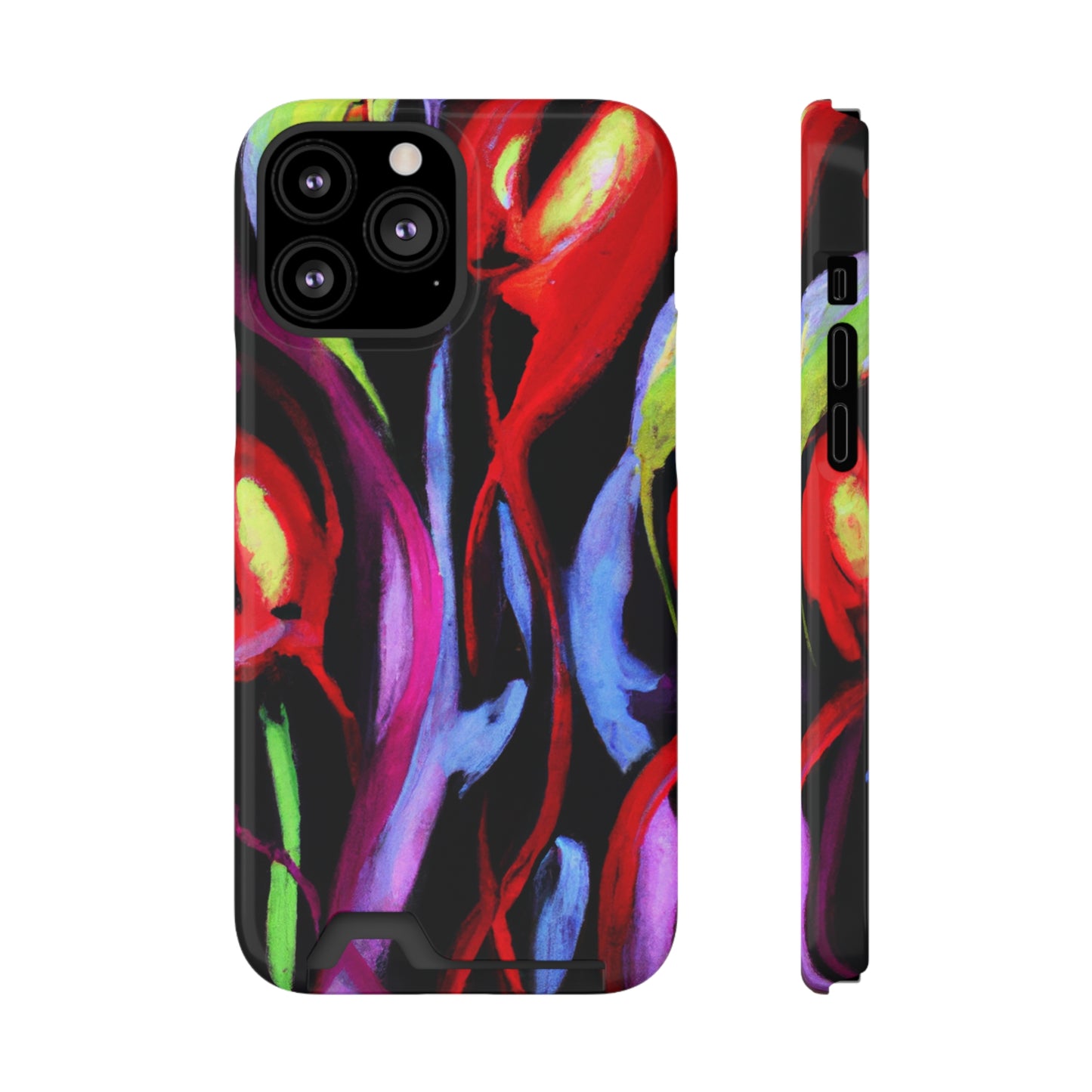 iPhone 13 and Samsung S21, S22 Cases with Card Holder Ft. Abstract Tulips