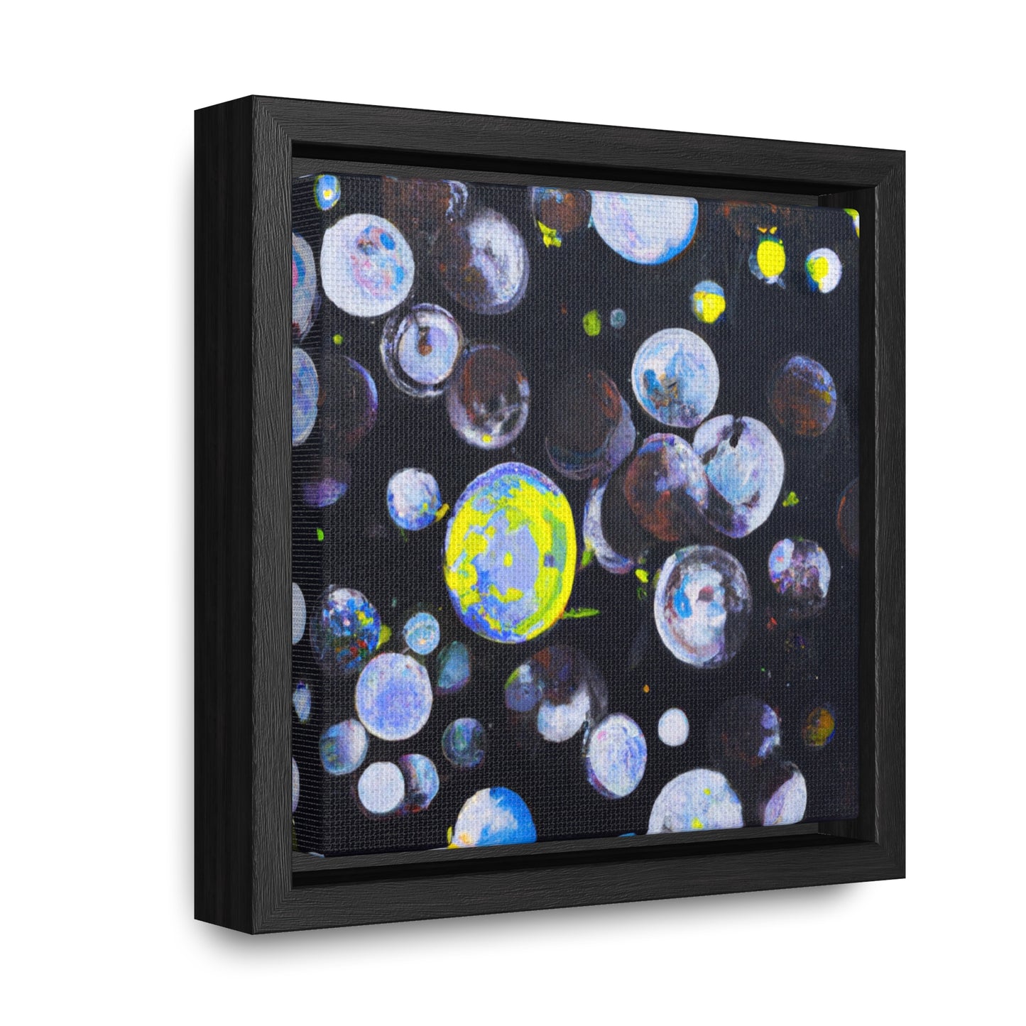 6x6-inch Abstract Framed Canvas: Silver Bubbles