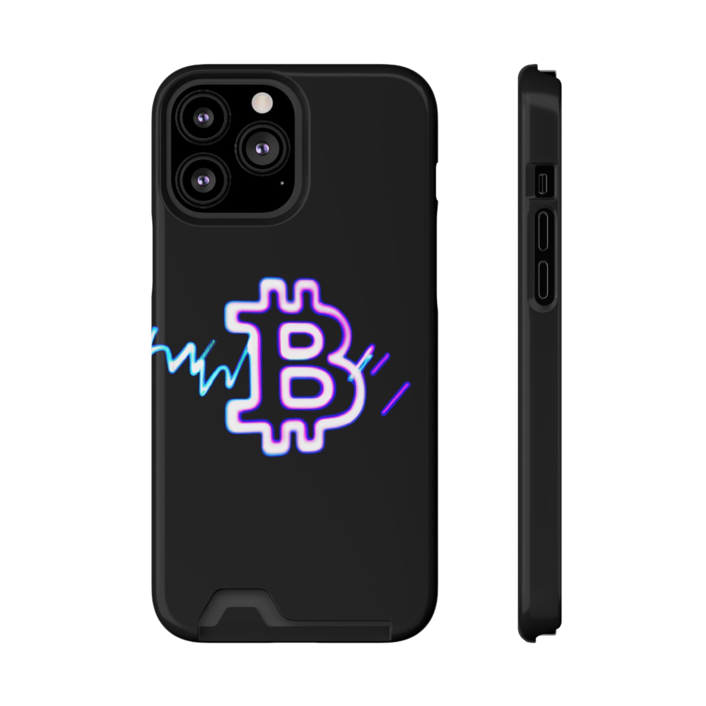 iPhone 13 and Samsung S21, S22 Cases with Card Holder Ft. Synthwave Bitcoin Symbol