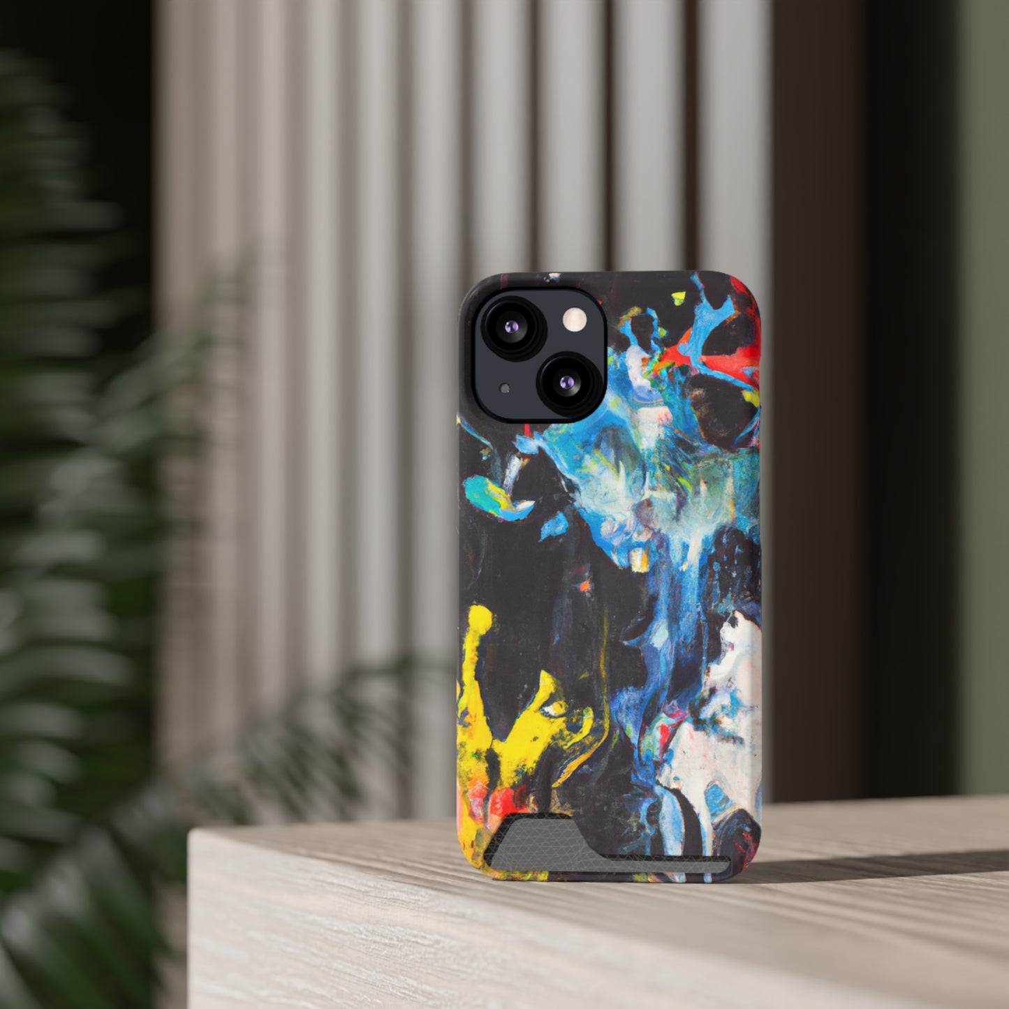 iPhone 13 or Samsung S21, S22 Case with Card Holder Ft. Blue Splat