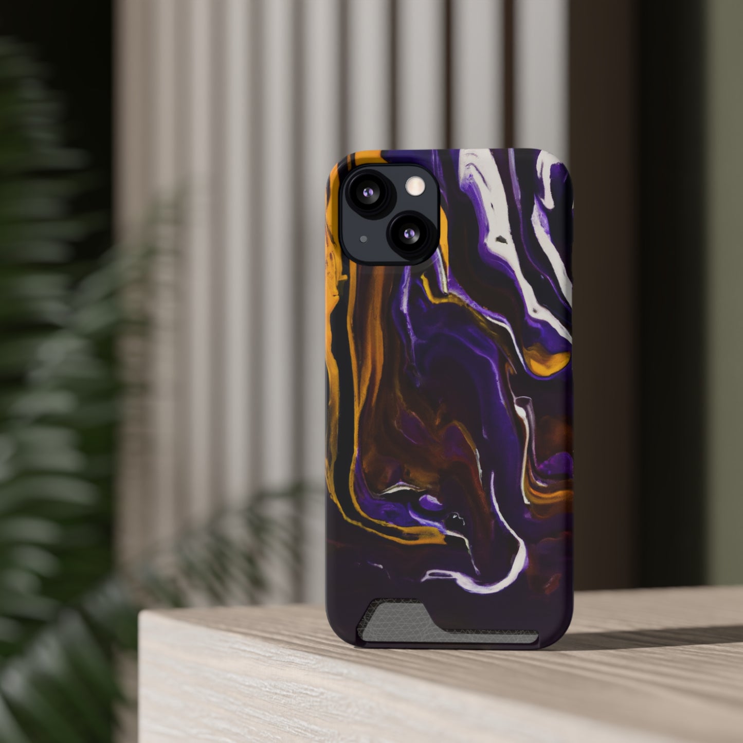iPhone 13 and Samsung S21, S22 Cases with Card Holder Ft. Purple Tiger Stripes
