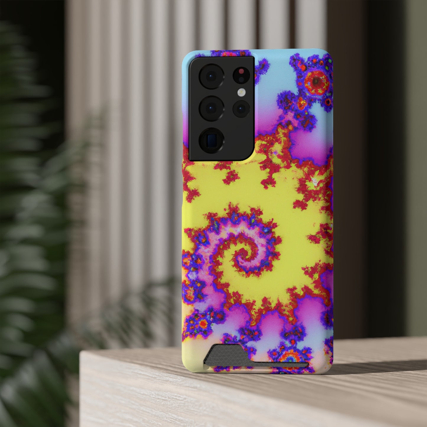 iPhone 13 and Samsung S21, S22 Cases with Card Holder Ft. Tie Dye Fractal