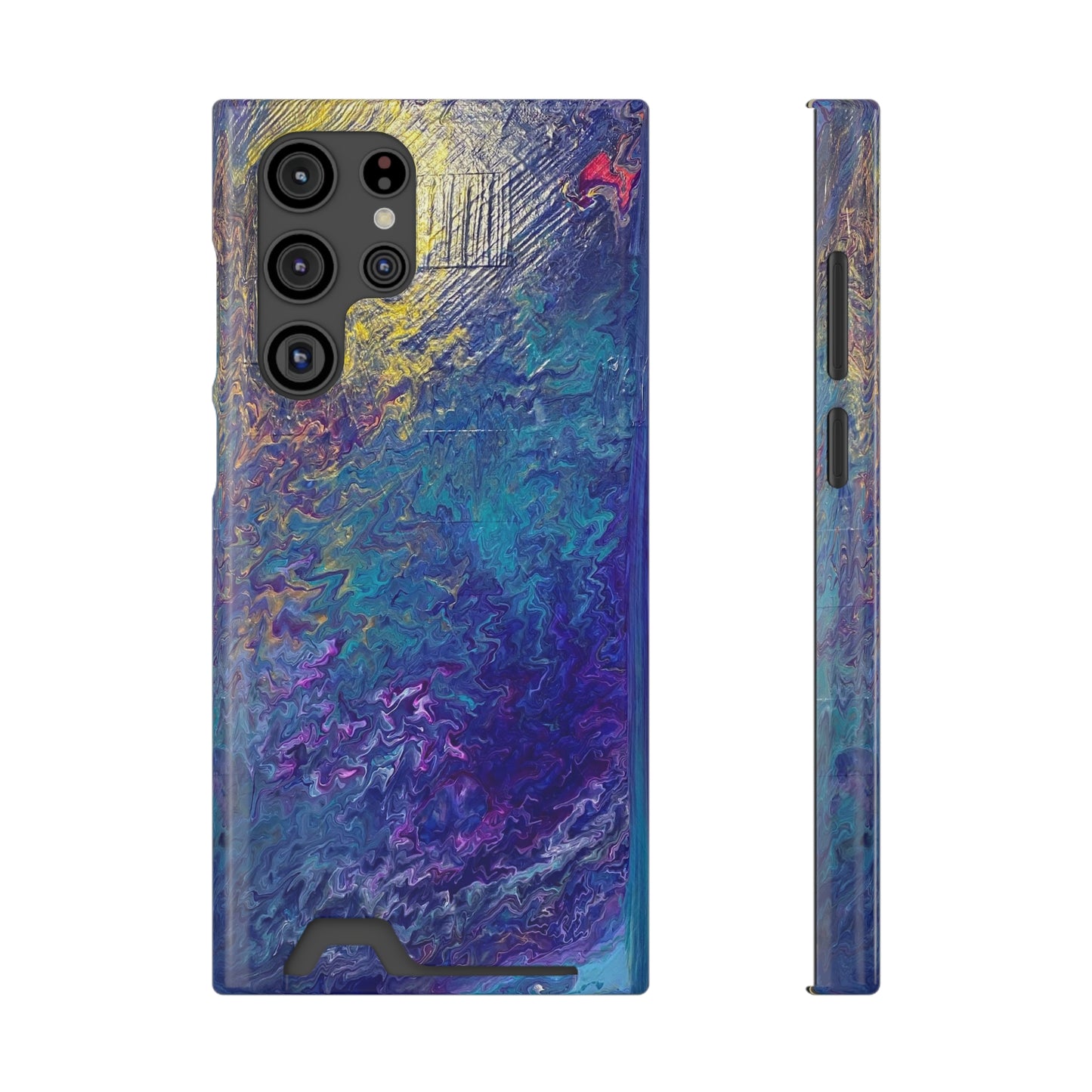 iPhone 13 and Samsung S21, S22 Cases with Card Holder Ft. Abstract Blue Waterfall