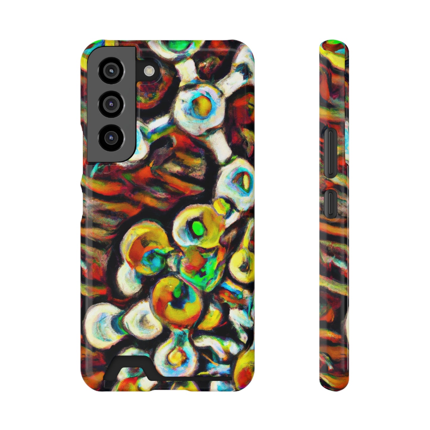 iPhone 13 and Samsung S21, S22 Cases with Card Holder Ft. Abstract Molecule