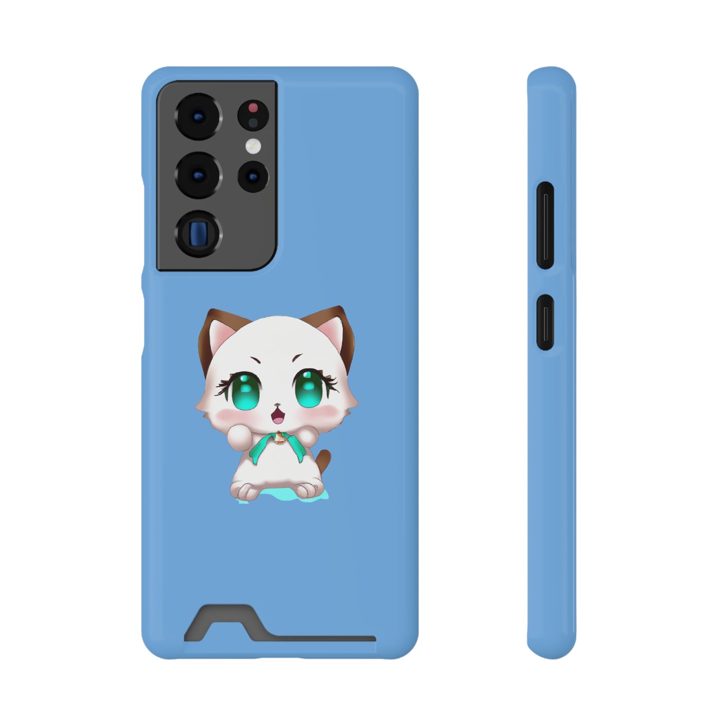 iPhone 13 and Samsung S21, S22 Cases with Card Holder Ft. Cute Kitty