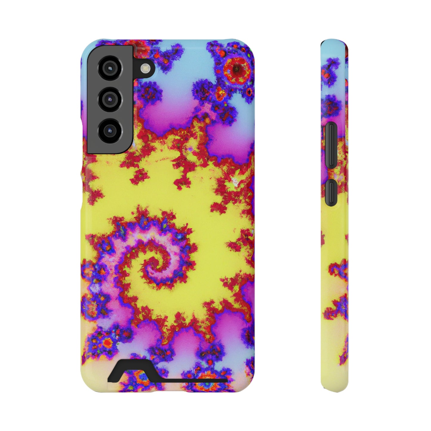 iPhone 13 and Samsung S21, S22 Cases with Card Holder Ft. Tie Dye Fractal