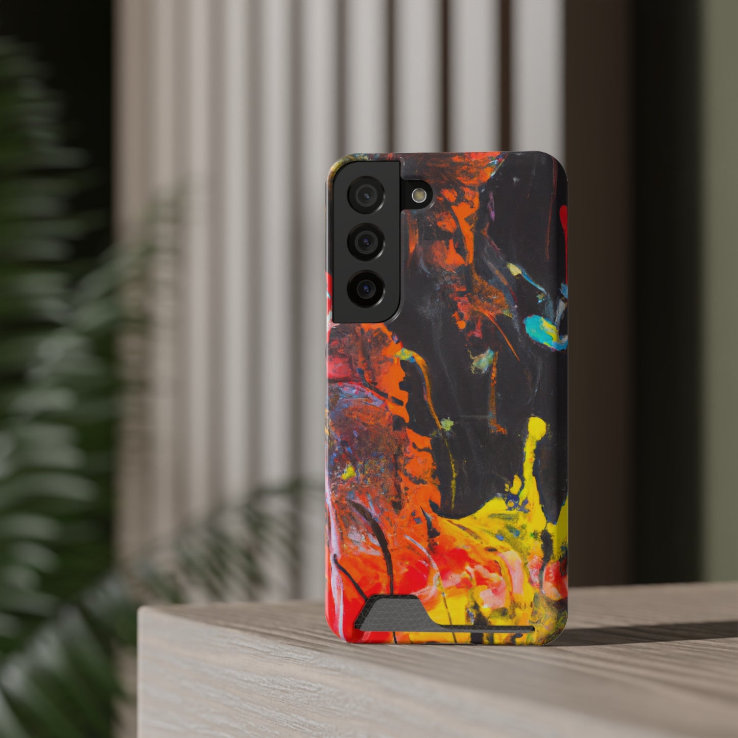 iPhone 13 and Samsung S21, S22 Cases with Card Holder Ft. Abstract Orange