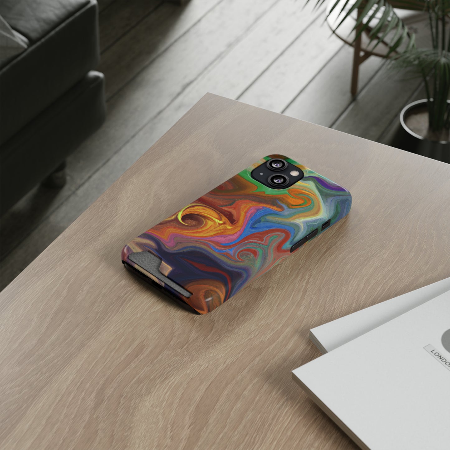 iPhone or Samsung Case with Card Holder Ft. Fractured Waves