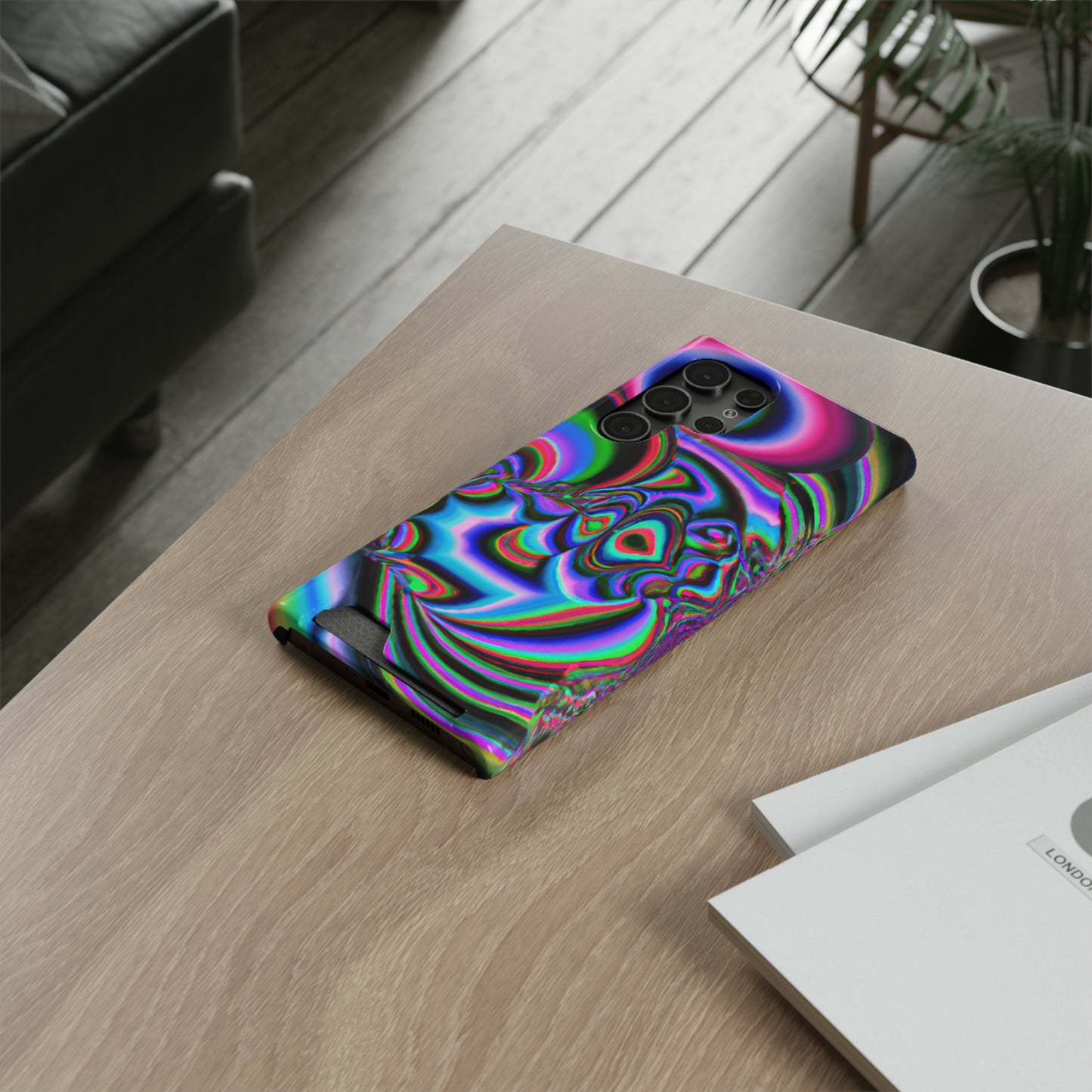 iPhone 13 and Samsung S21, S22 Cases with Card Holder Ft. Abstract Time