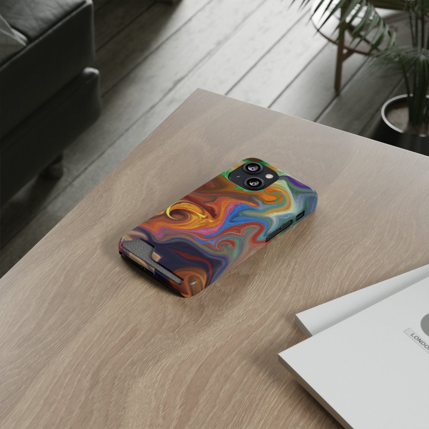 iPhone or Samsung Case with Card Holder Ft. Fractured Waves