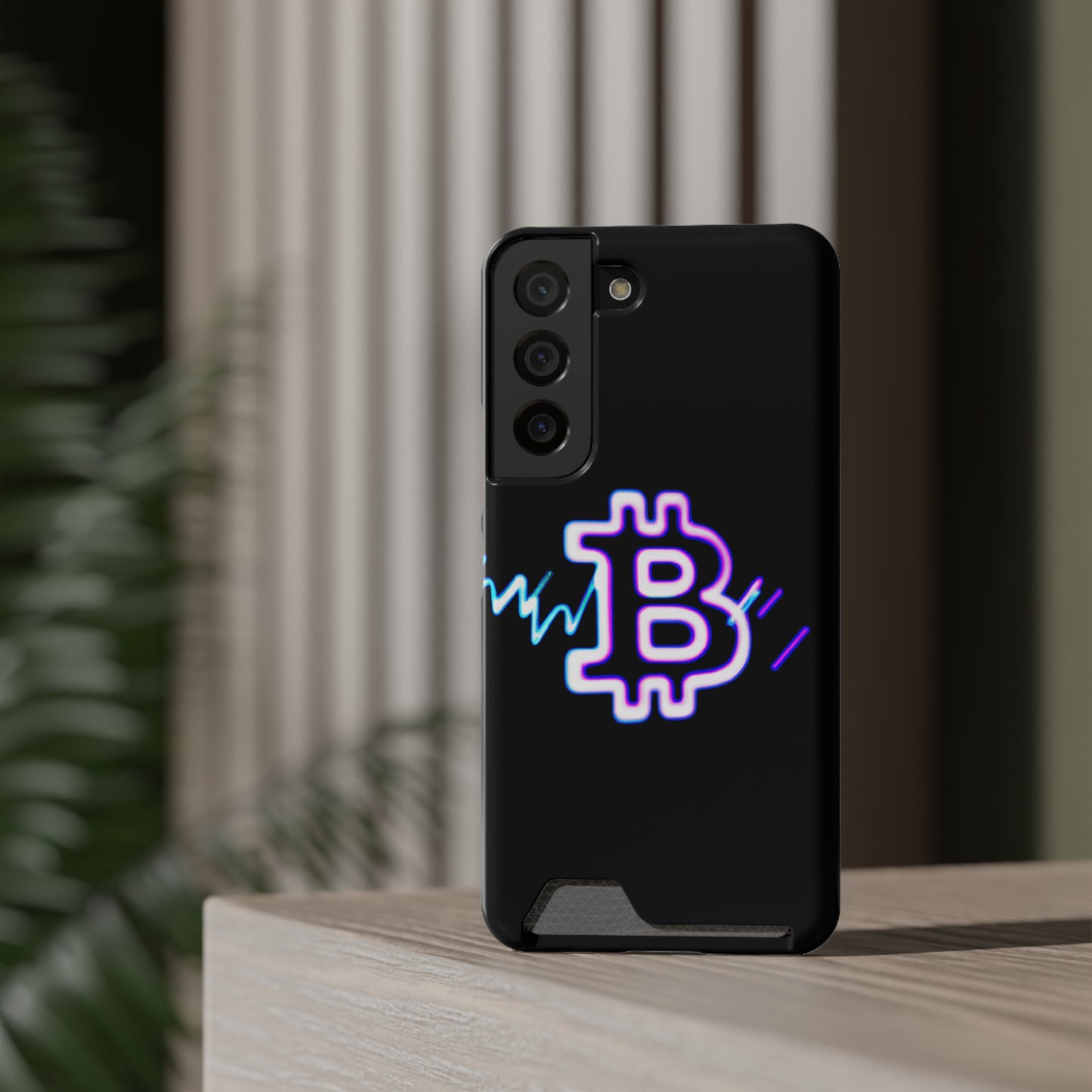 iPhone 13 and Samsung S21, S22 Cases with Card Holder Ft. Synthwave Bitcoin Symbol