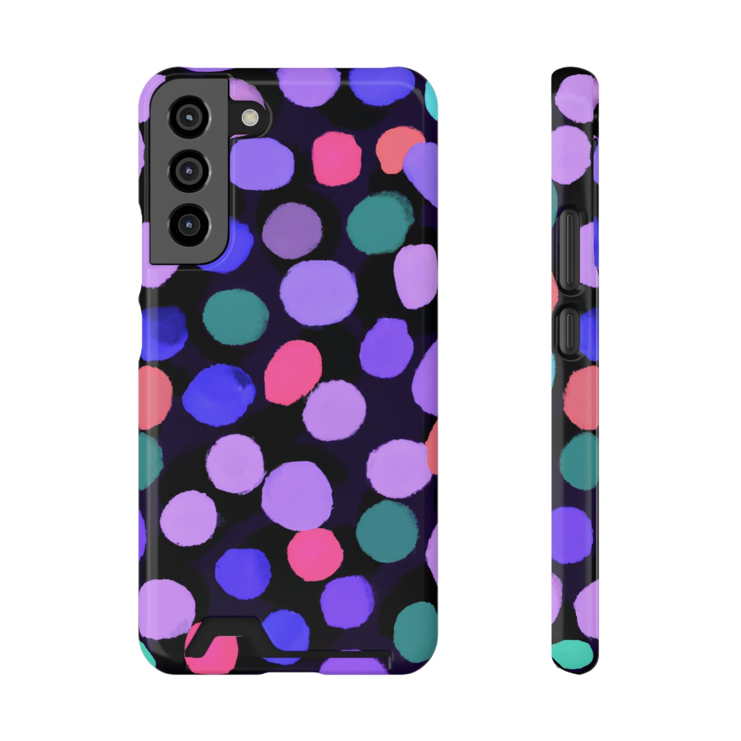 iPhone 13 and Samsung S21, S22 Cases with Card Holder Ft. Purple Dots
