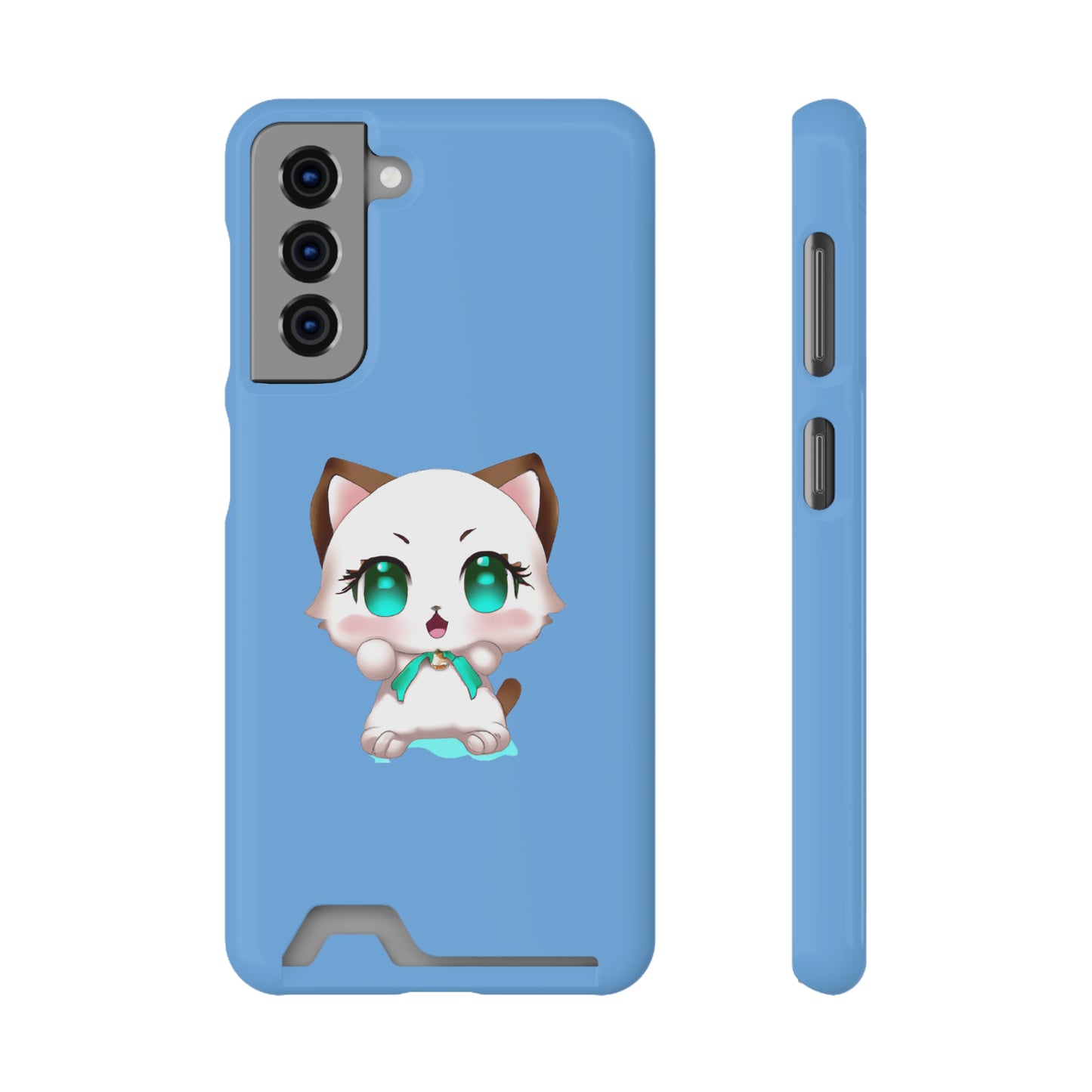iPhone 13 and Samsung S21, S22 Cases with Card Holder Ft. Cute Kitty
