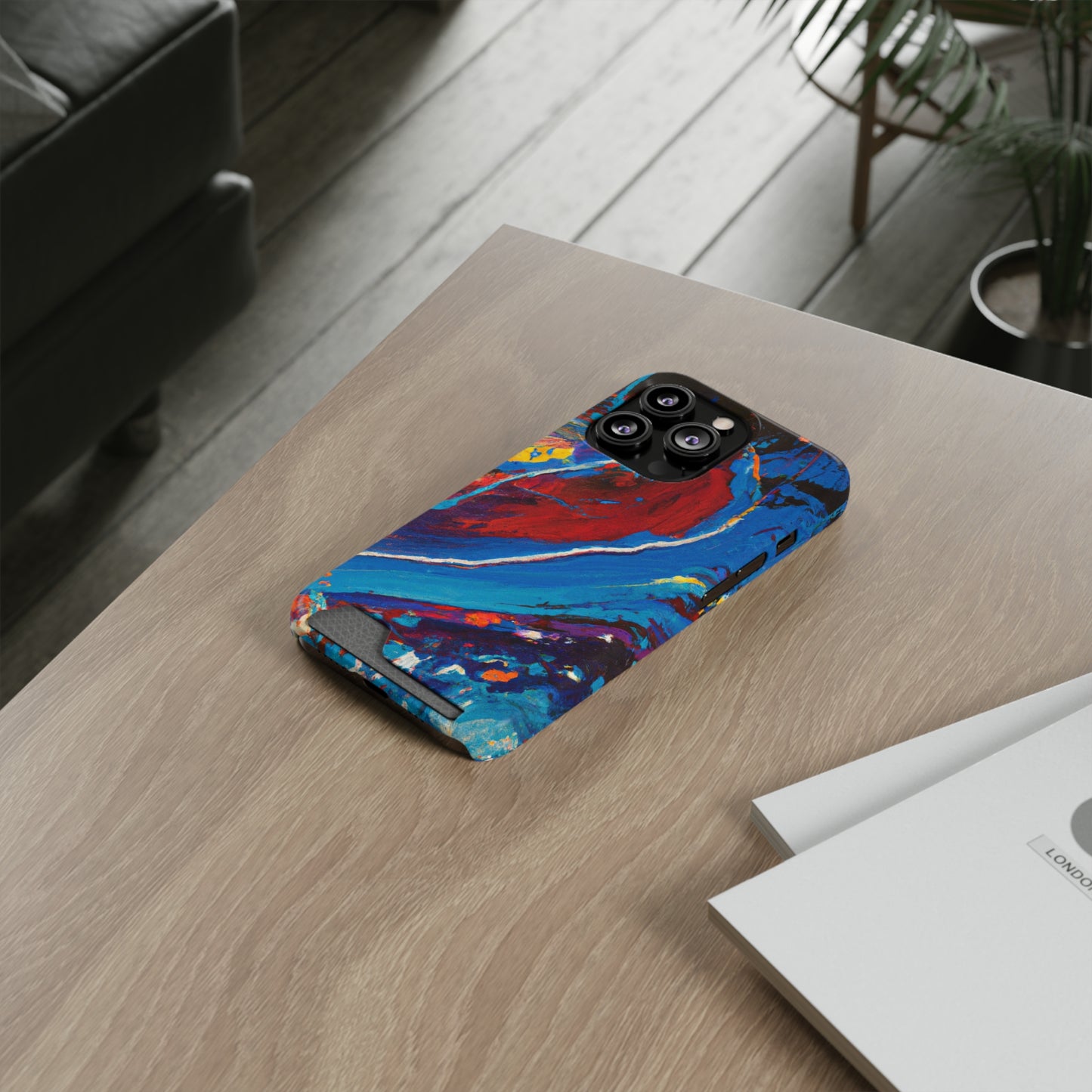 iPhone 13 and Samsung S21, S22 Cases with Card Holder Ft. Abstract Wave