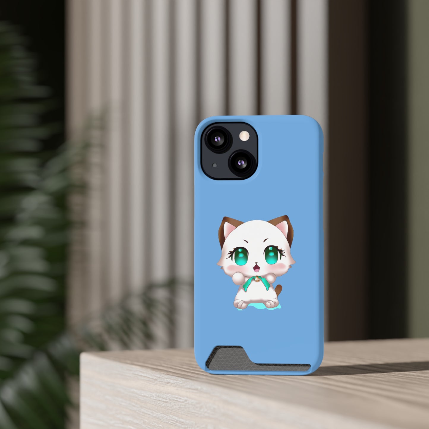 iPhone 13 and Samsung S21, S22 Cases with Card Holder Ft. Cute Kitty