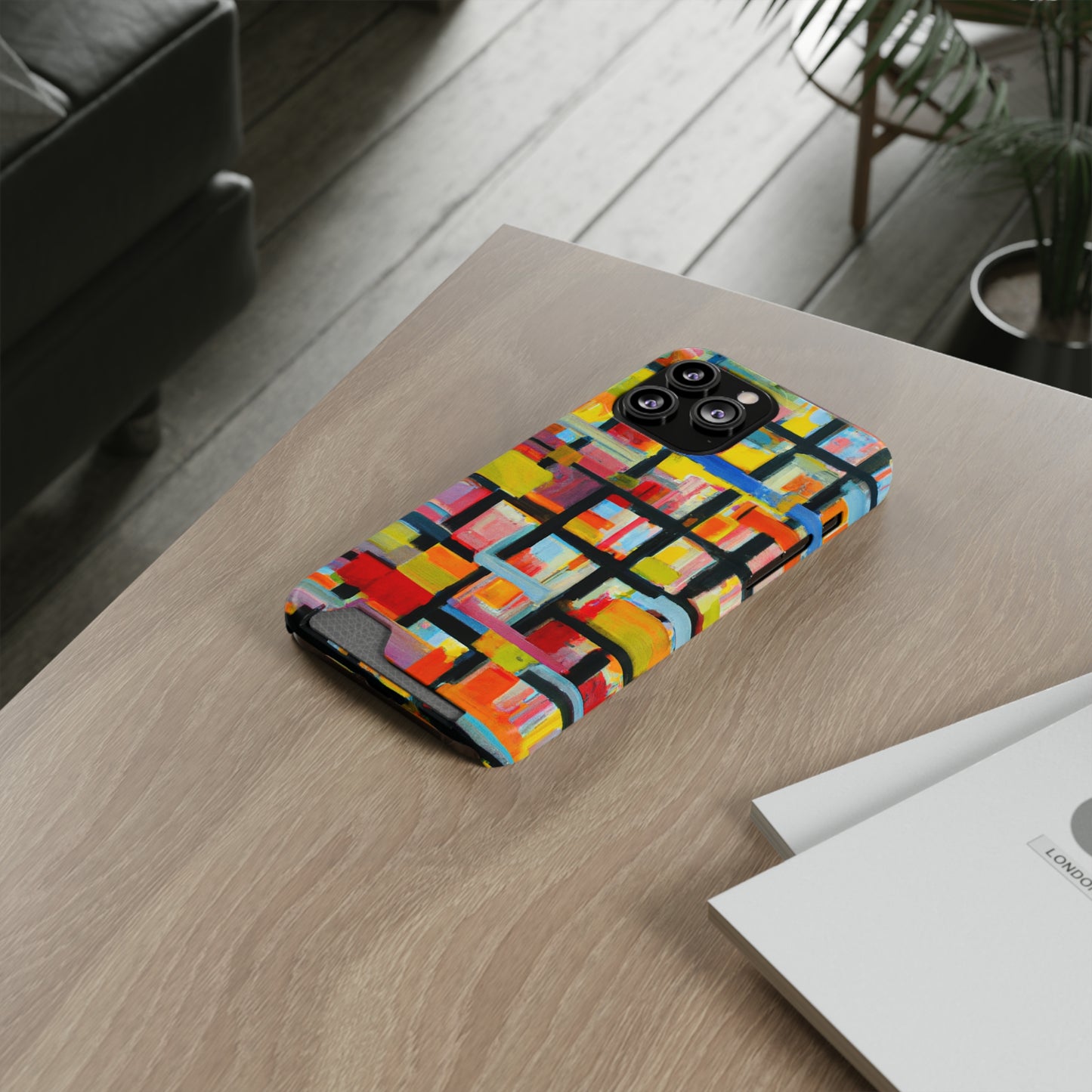 iPhone 13 and Samsung S21, S22 Cases with Card Holder Ft Abstract Bricks